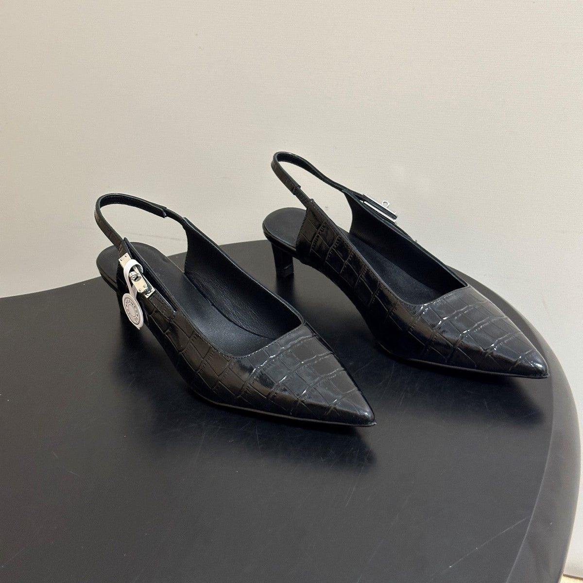 HM 26s Lover Slingbacks 4cm Black Croc 150539