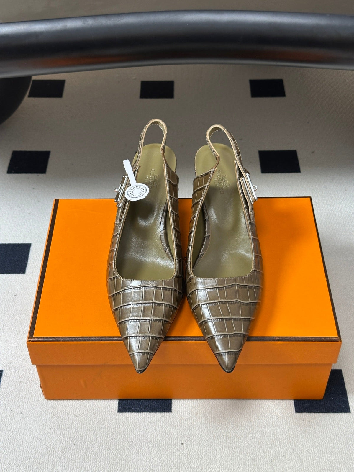 HM 26s Lover Slingbacks 8cm Khaki Croc 150727