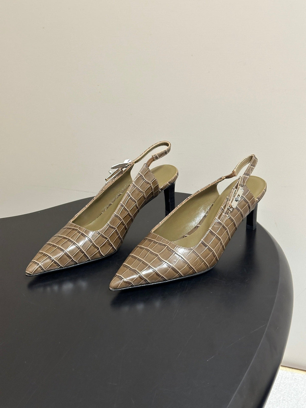HM 26s Lover Slingbacks 8cm Khaki Croc 150727