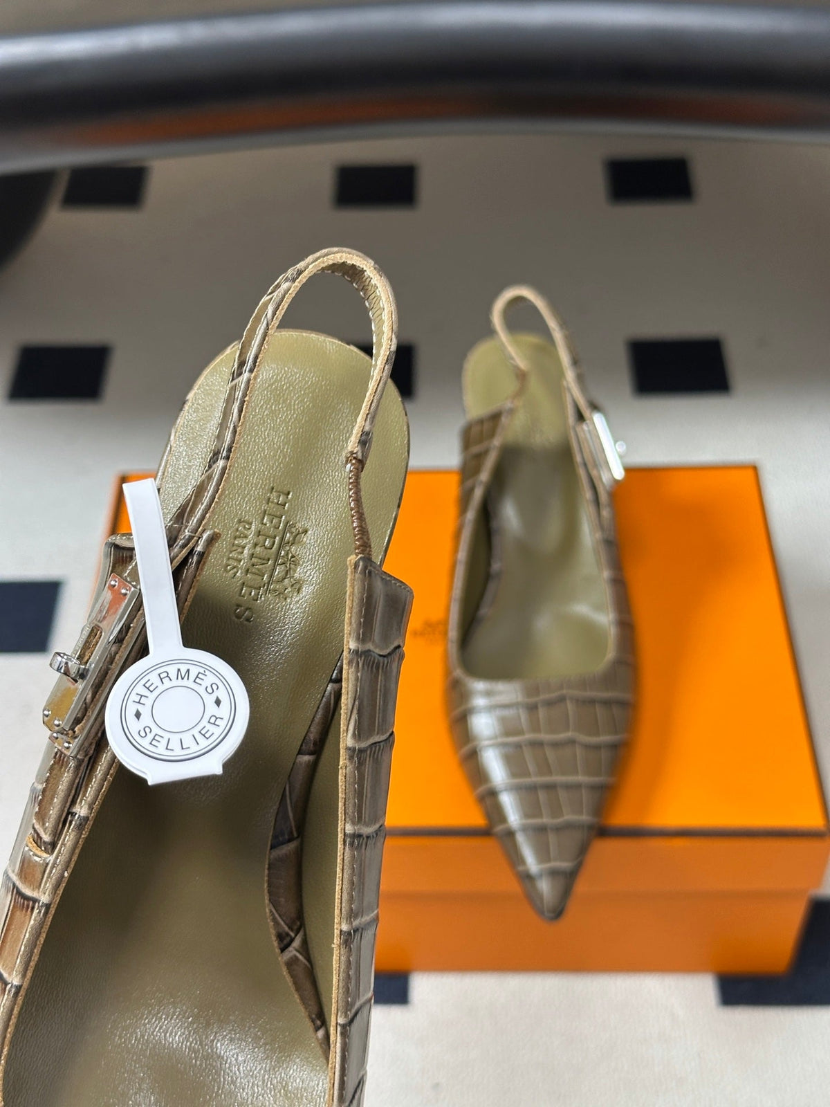 HM 26s Lover Slingbacks 8cm Khaki Croc 150727