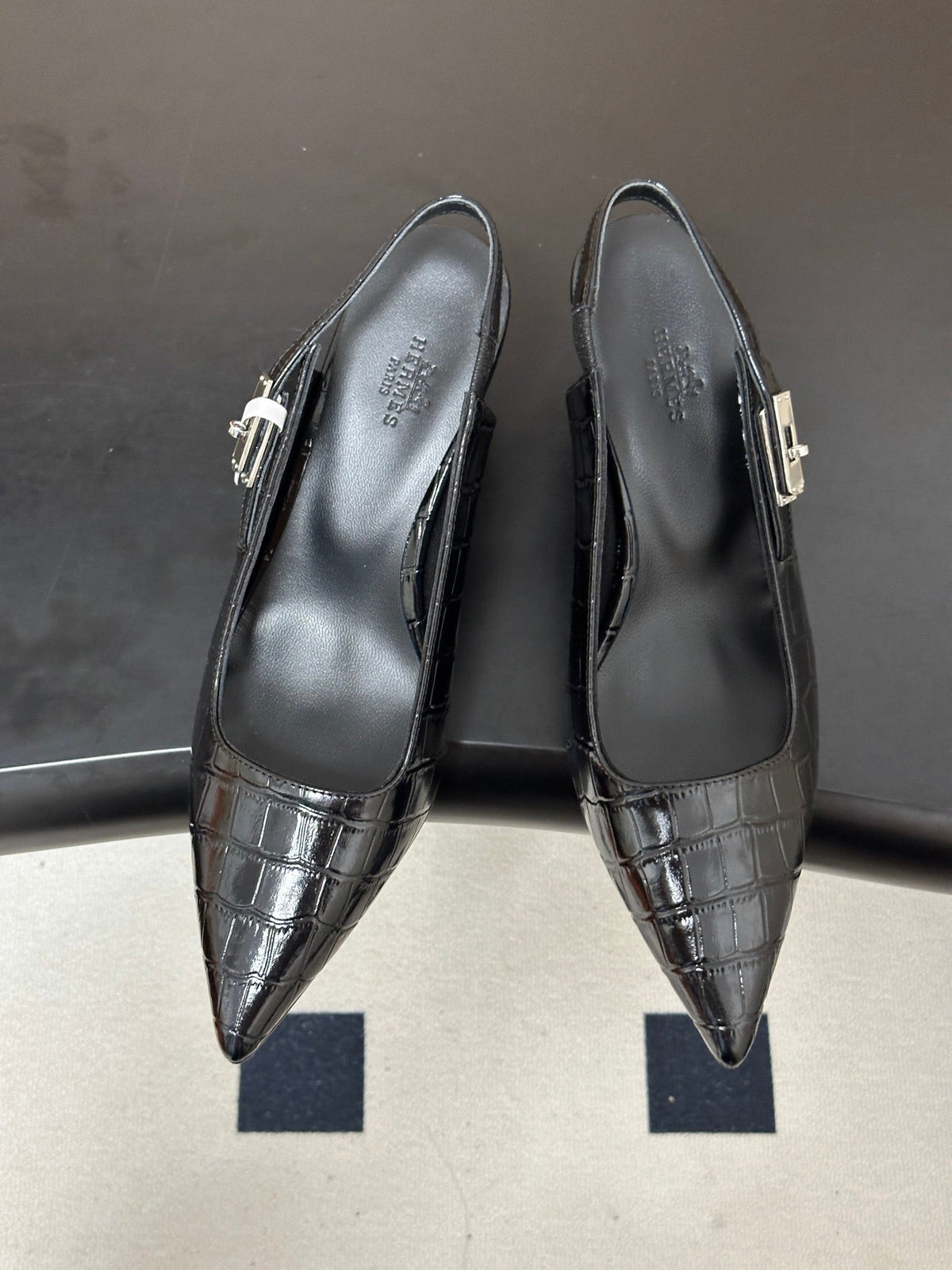 HM 26s Lover Slingbacks 8cm Black Croc 150728