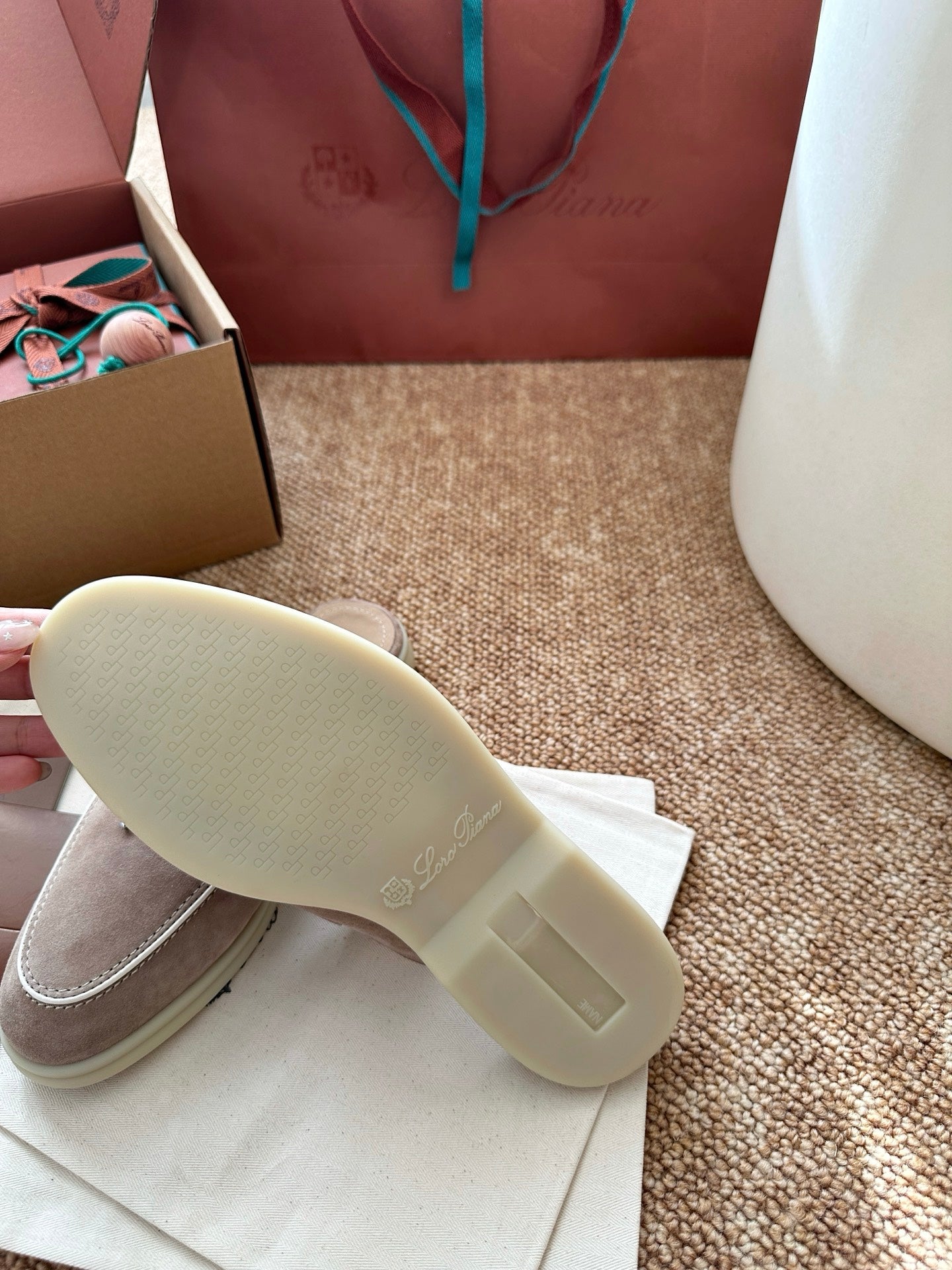 Loro Piana Charms Walk Flat Mules Sand Suede 623546