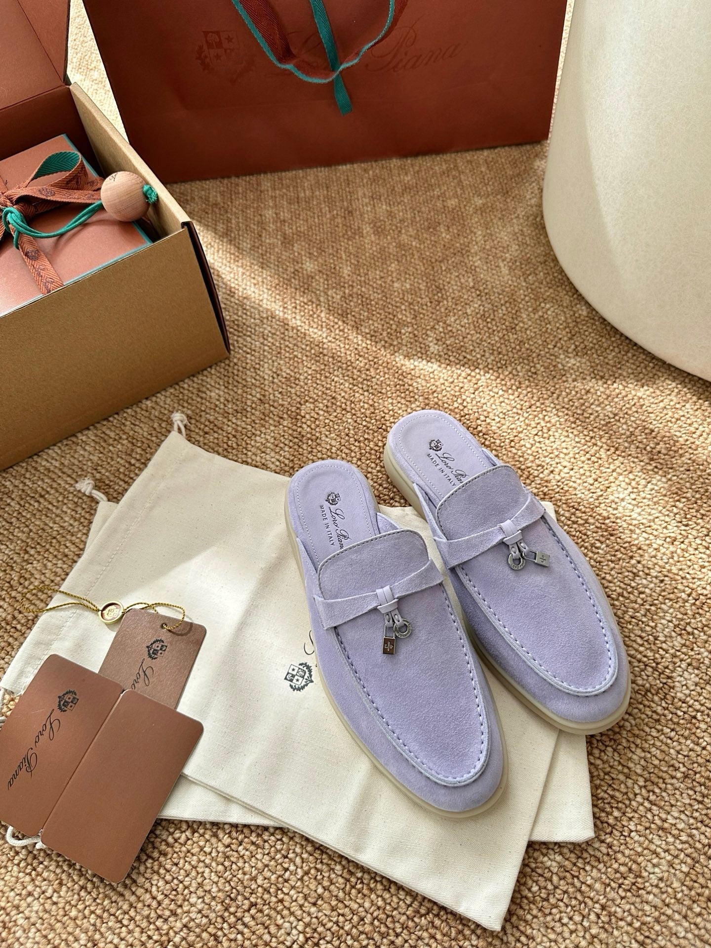 Loro Piana Charms Walk Flat Mules Light Purple Suede 623438