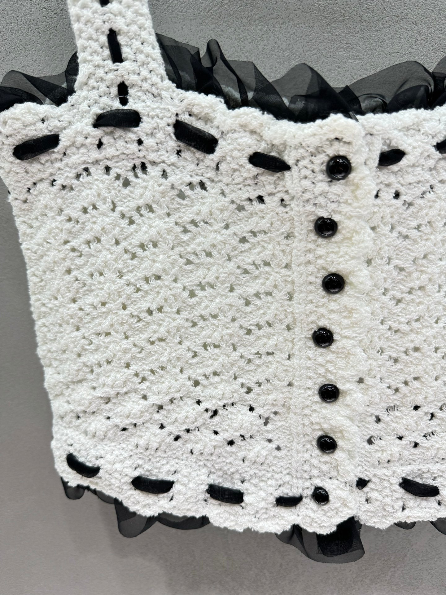 CC 26s Openwork Knit Top Black White Wool 414756
