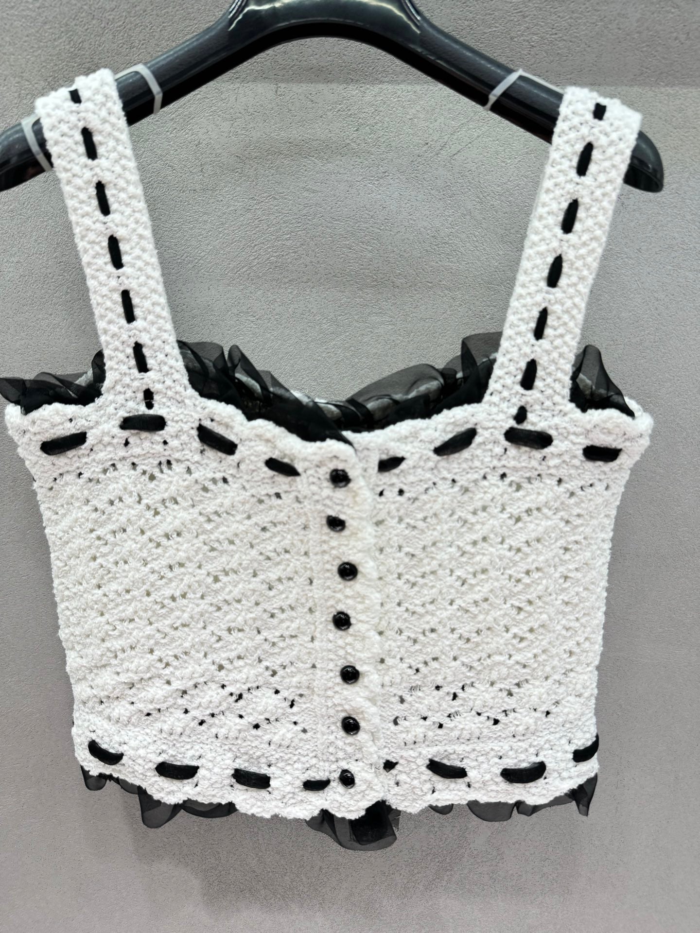 CC 26s Openwork Knit Top Black White Wool 414756