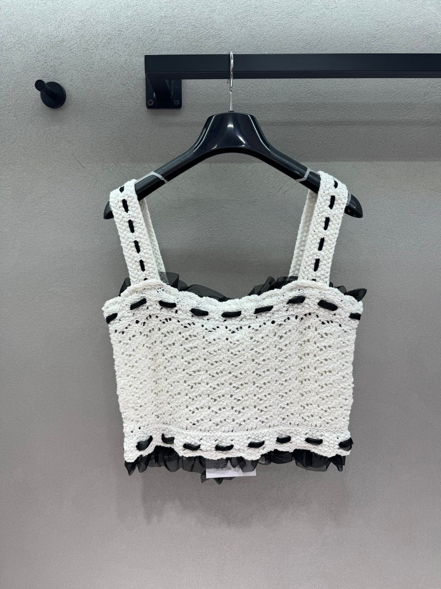 CC 26s Openwork Knit Top Black White Wool 414756