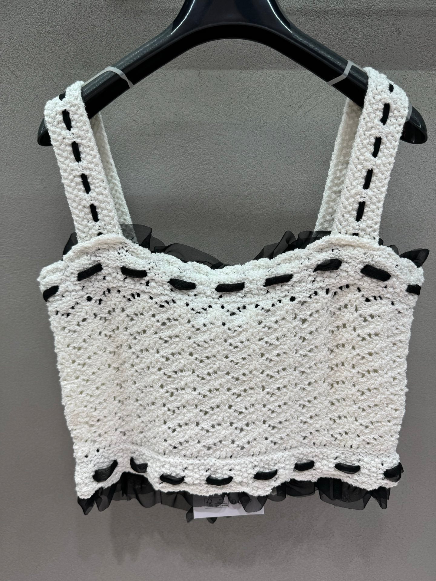 CC 26s Openwork Knit Top Black White Wool 414756