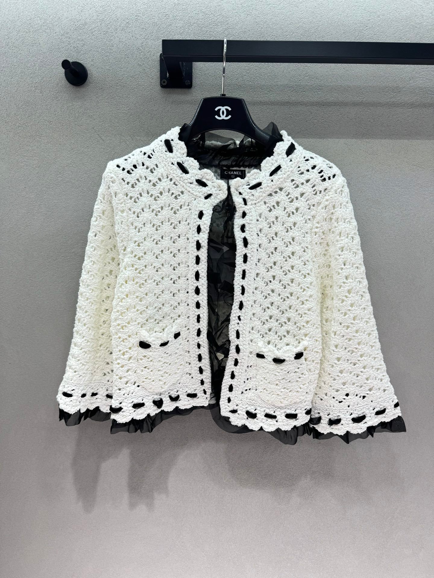CC 26s Openwork Knit Two-Piece Set Black White Wool 414758
