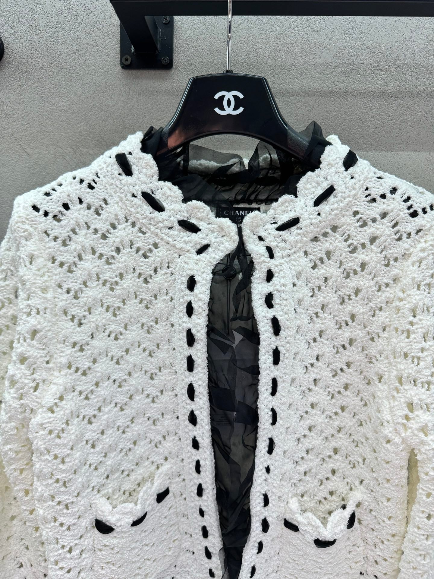 CC 26s Openwork Knit Two-Piece Set Black White Wool 414758