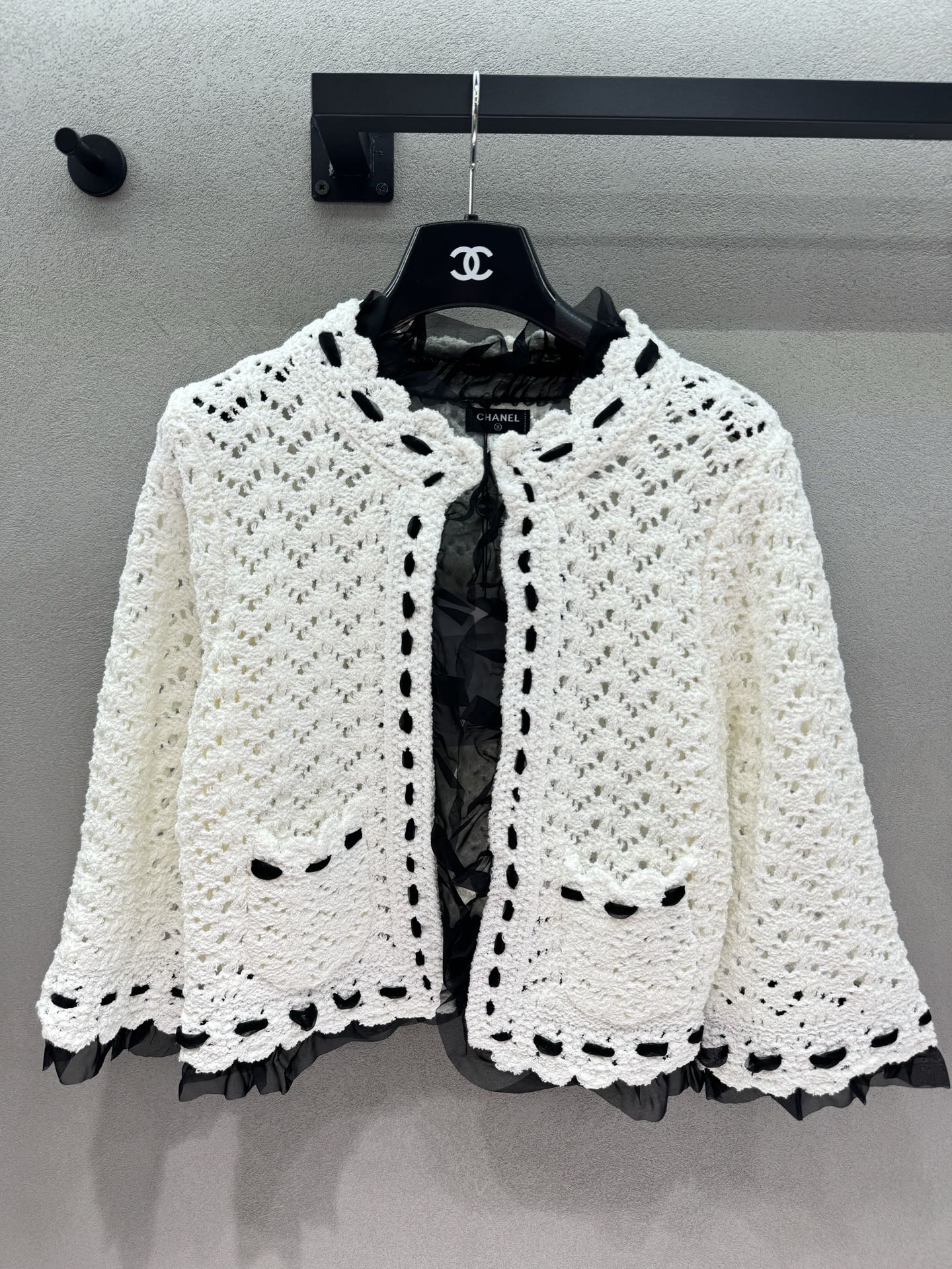 CC 26s Openwork Knit Two-Piece Set Black White Wool 414758