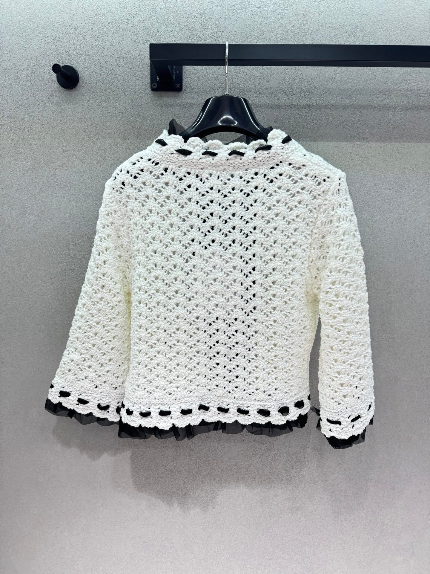 CC 26s Openwork Knit Two-Piece Set Black White Wool 414758