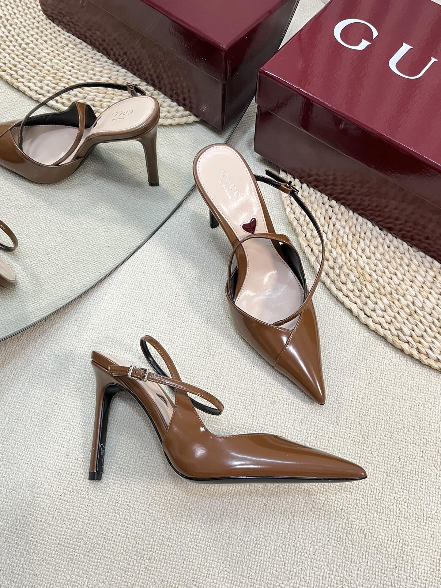 GC 100mm Heeled Slingbacks Brown Sheepskin 294606