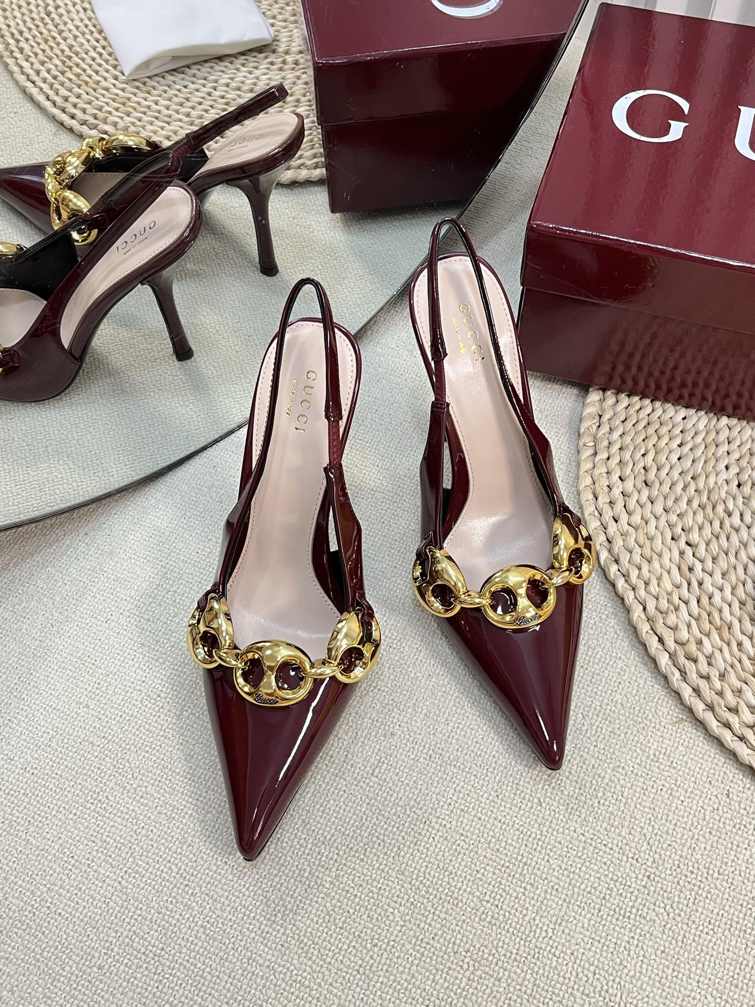 GC Slingbacks With Marina Chain 100mm Red Patent Leather 294585