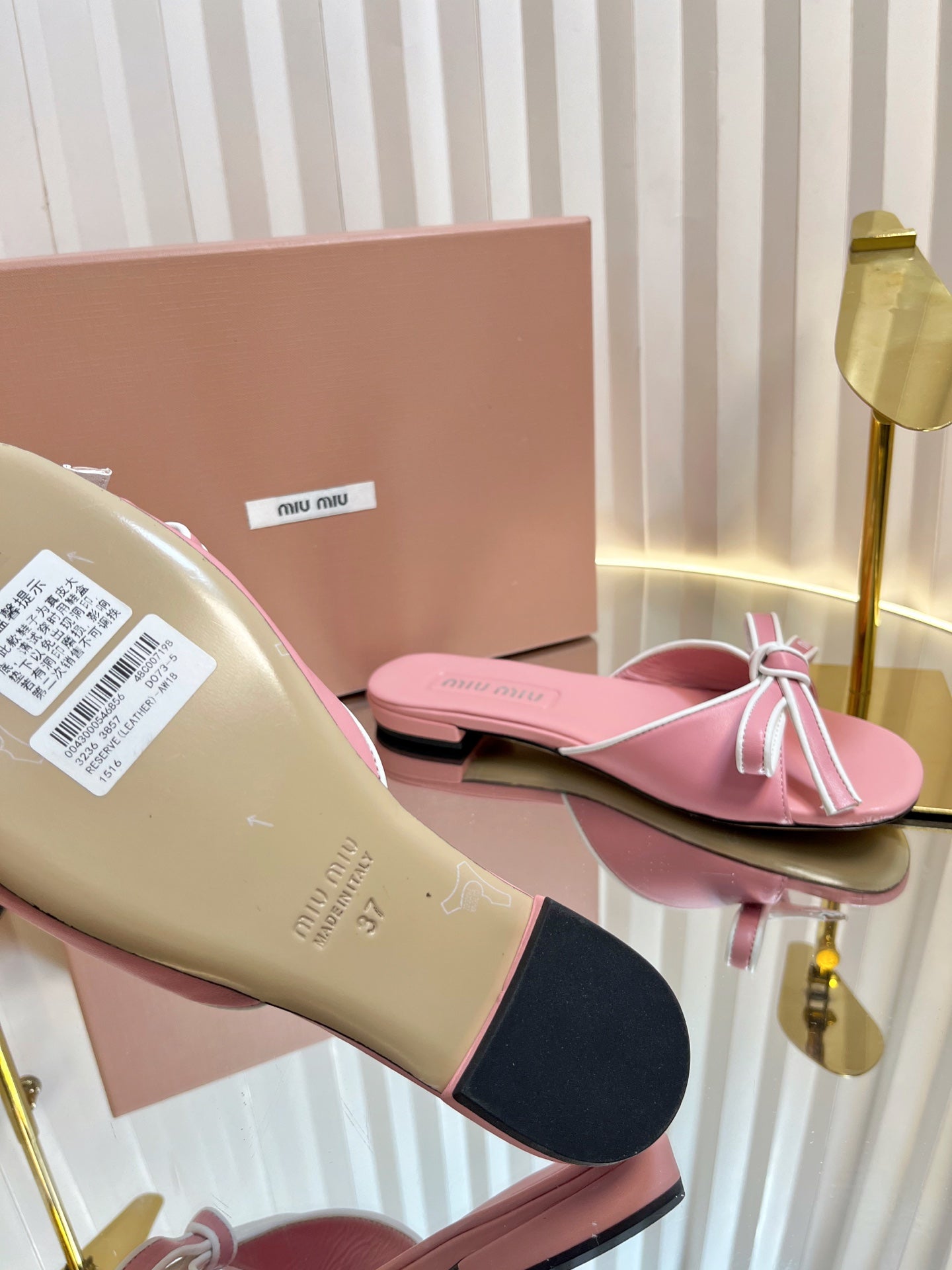 Miu 26s Bow Slippers Pink Leather 768203