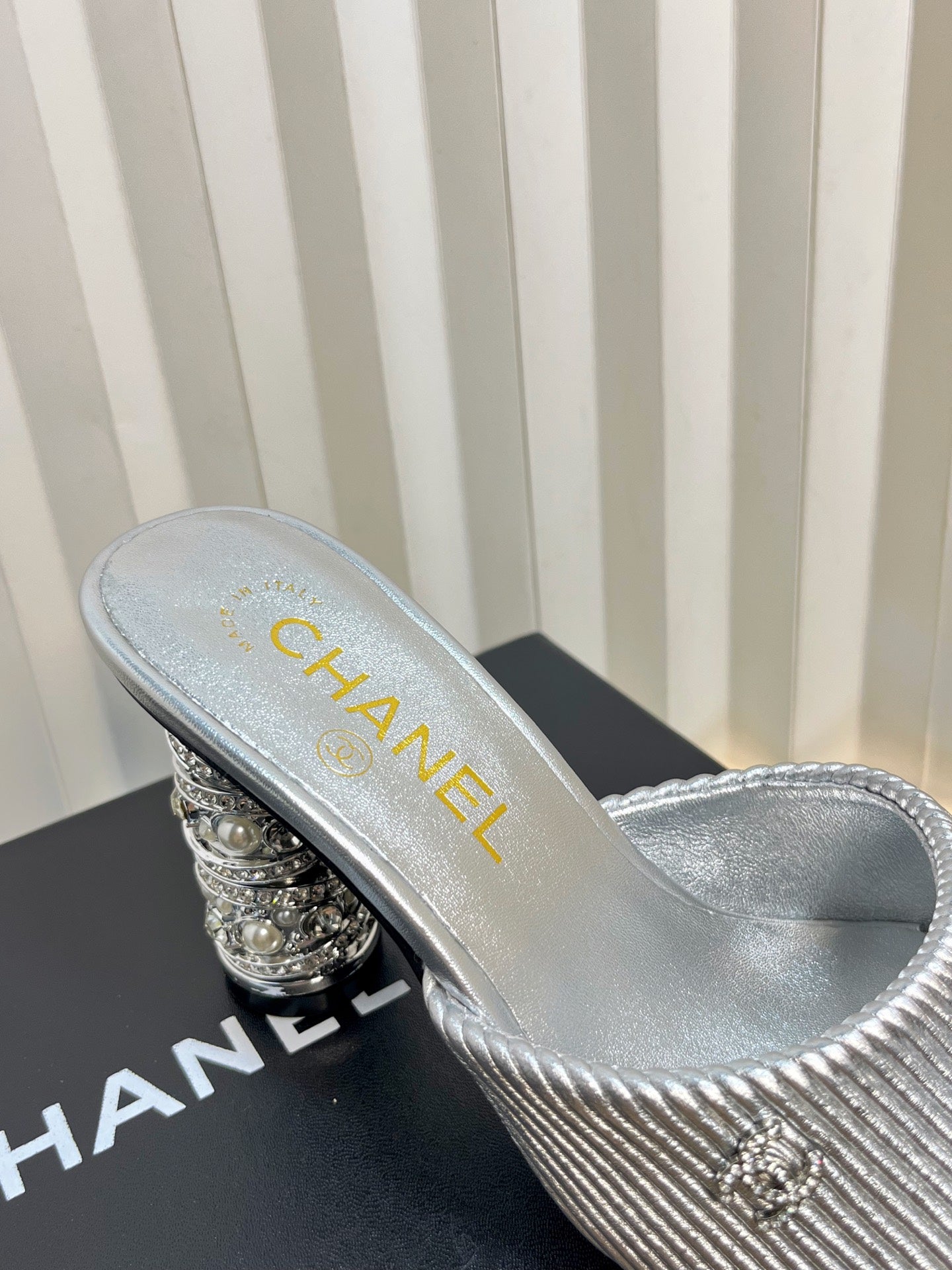 CC 26P Mule Sandals 8cm Sliver  Leather 767856