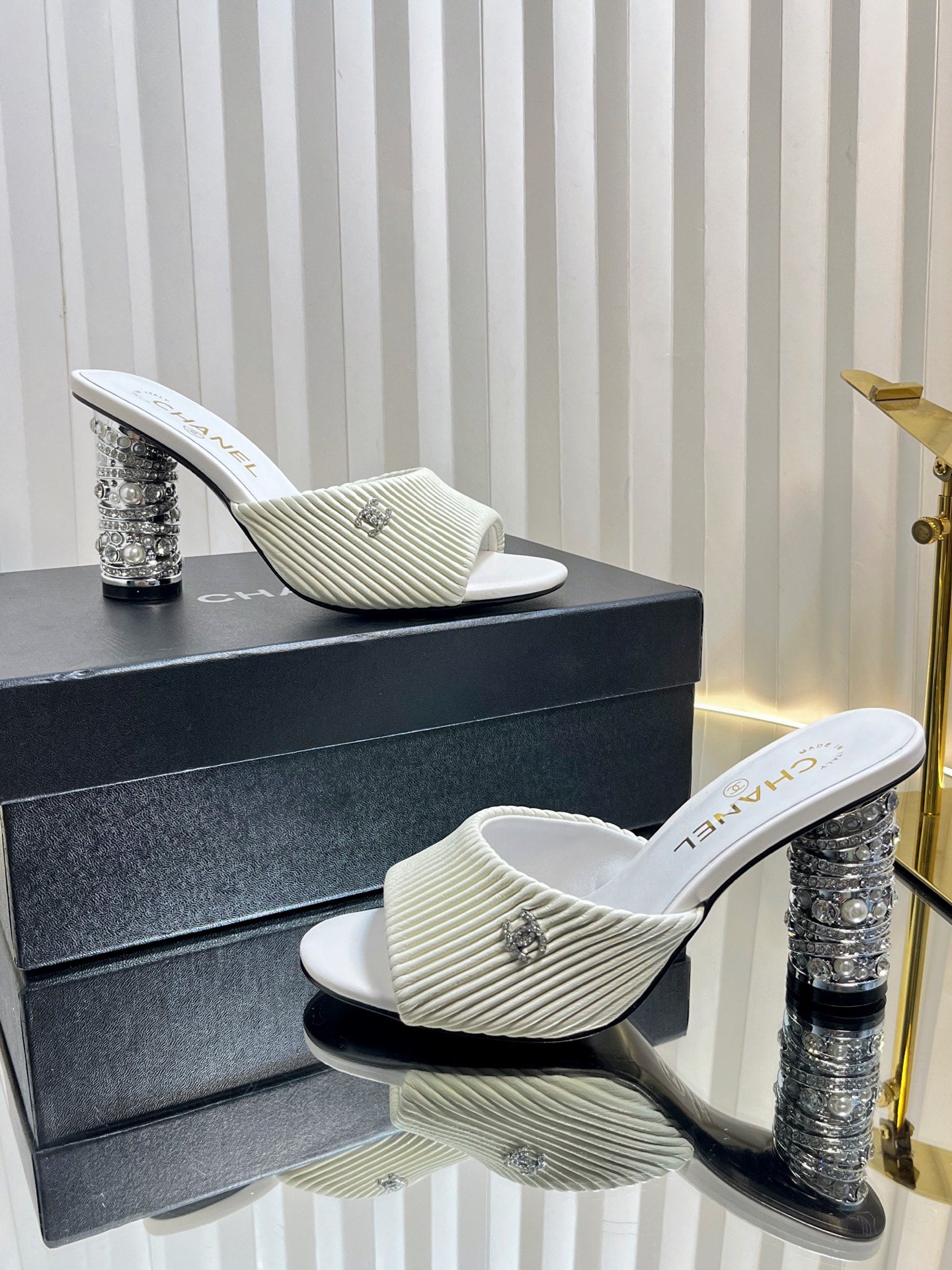 CC 26P Mule Sandals 8cm White Leather 767857
