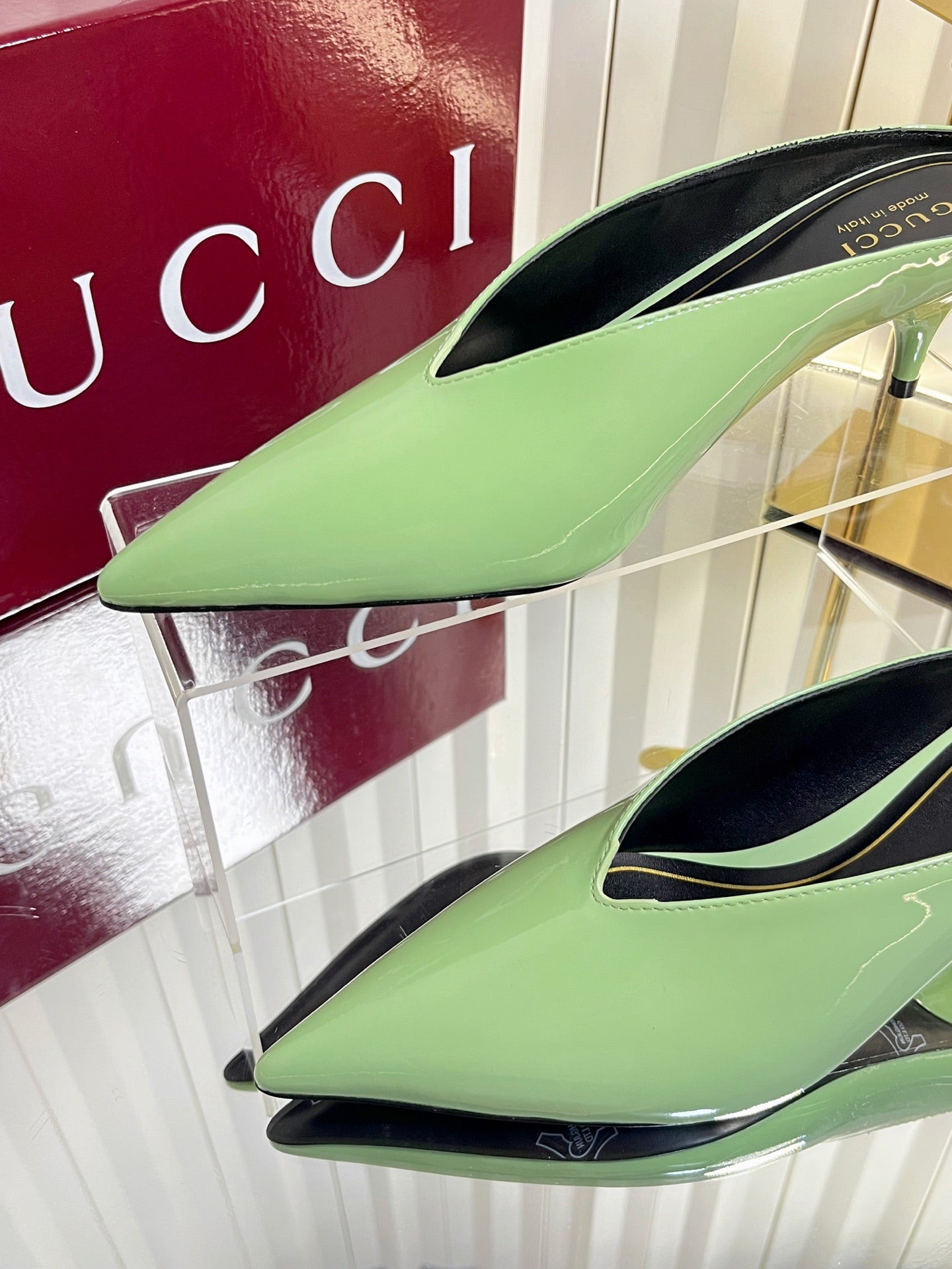 GG Women's Heeled Mules 50mm Matcha Green Patent Leather 548394