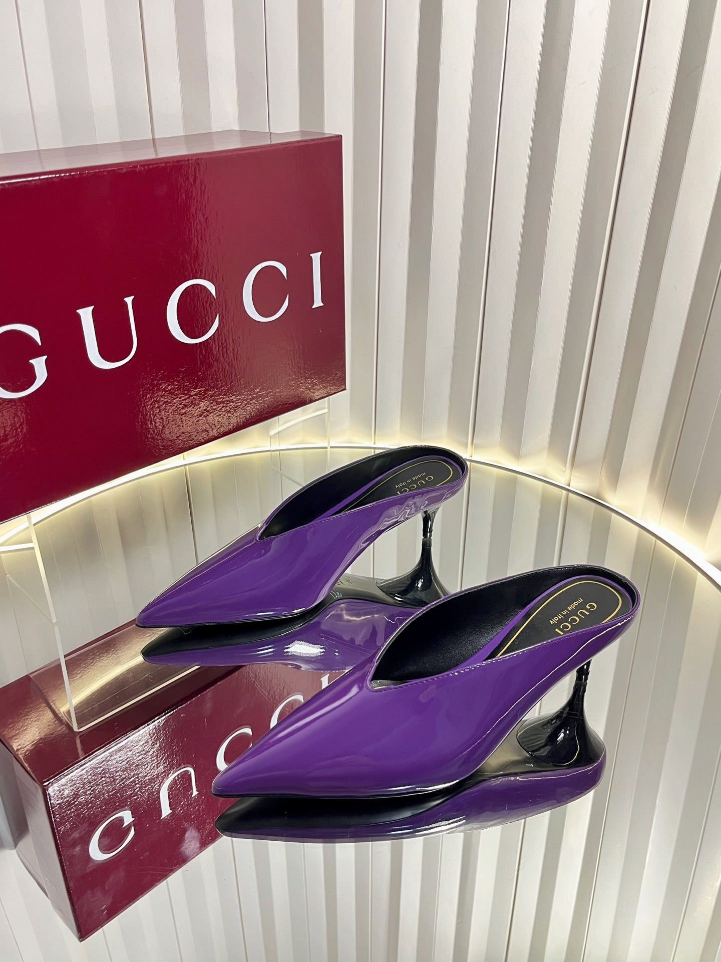 GG Women's Heeled Mules 50mm Purple Patent Leather 548395
