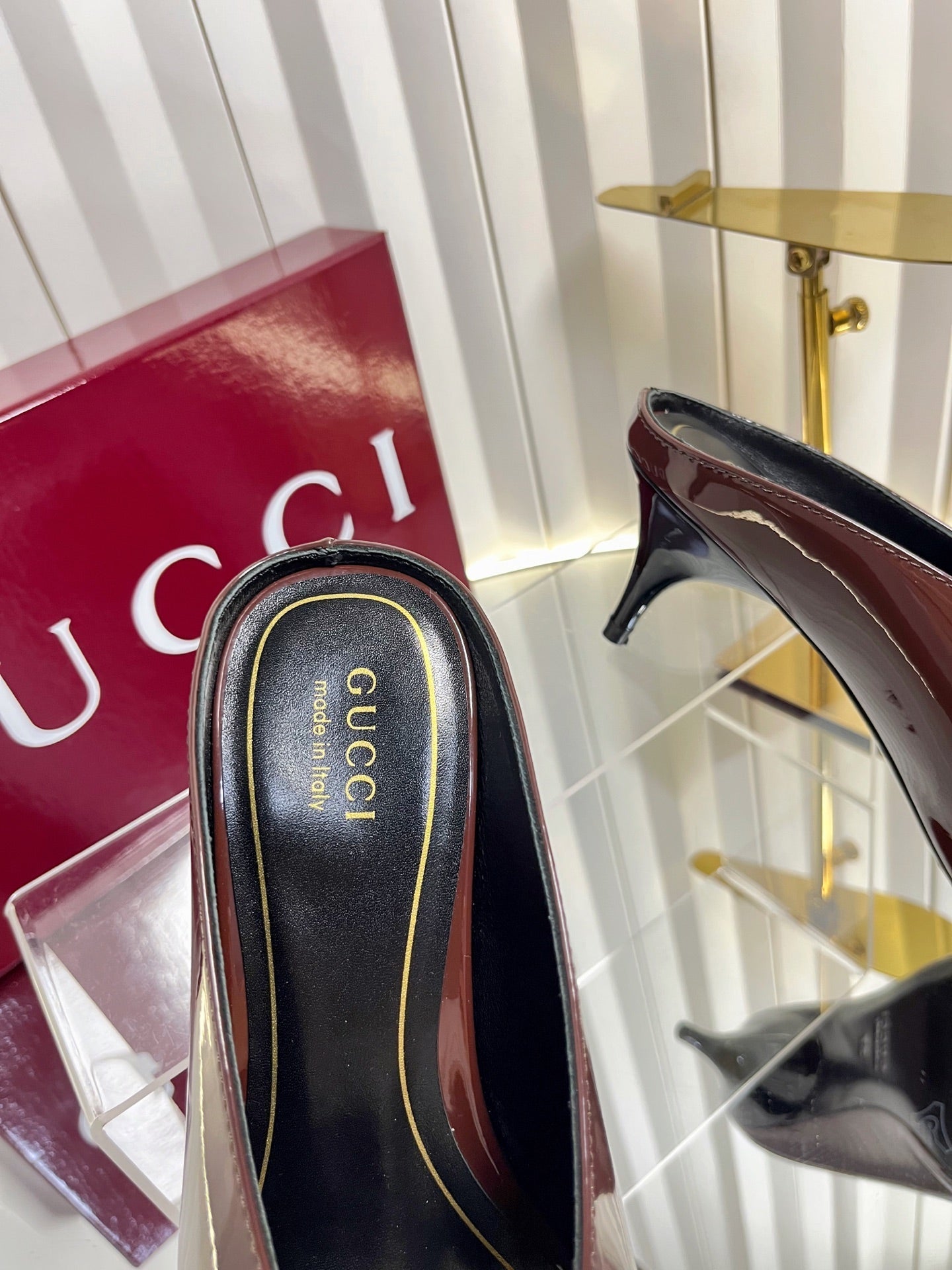 GG Women's Heeled Mules 50mm Rosewood Patent Leather 548398