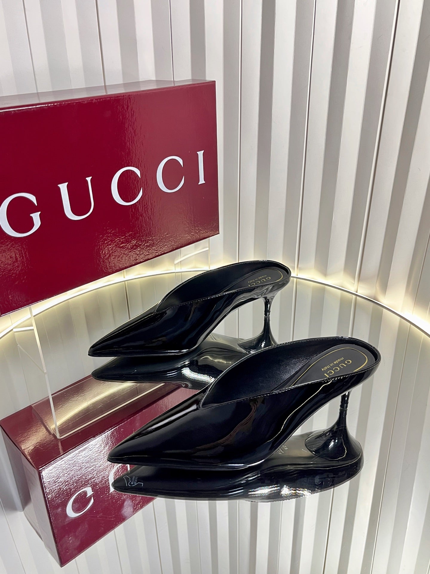 GG Women's Heeled Mules 50mm Black Patent Leather 548399