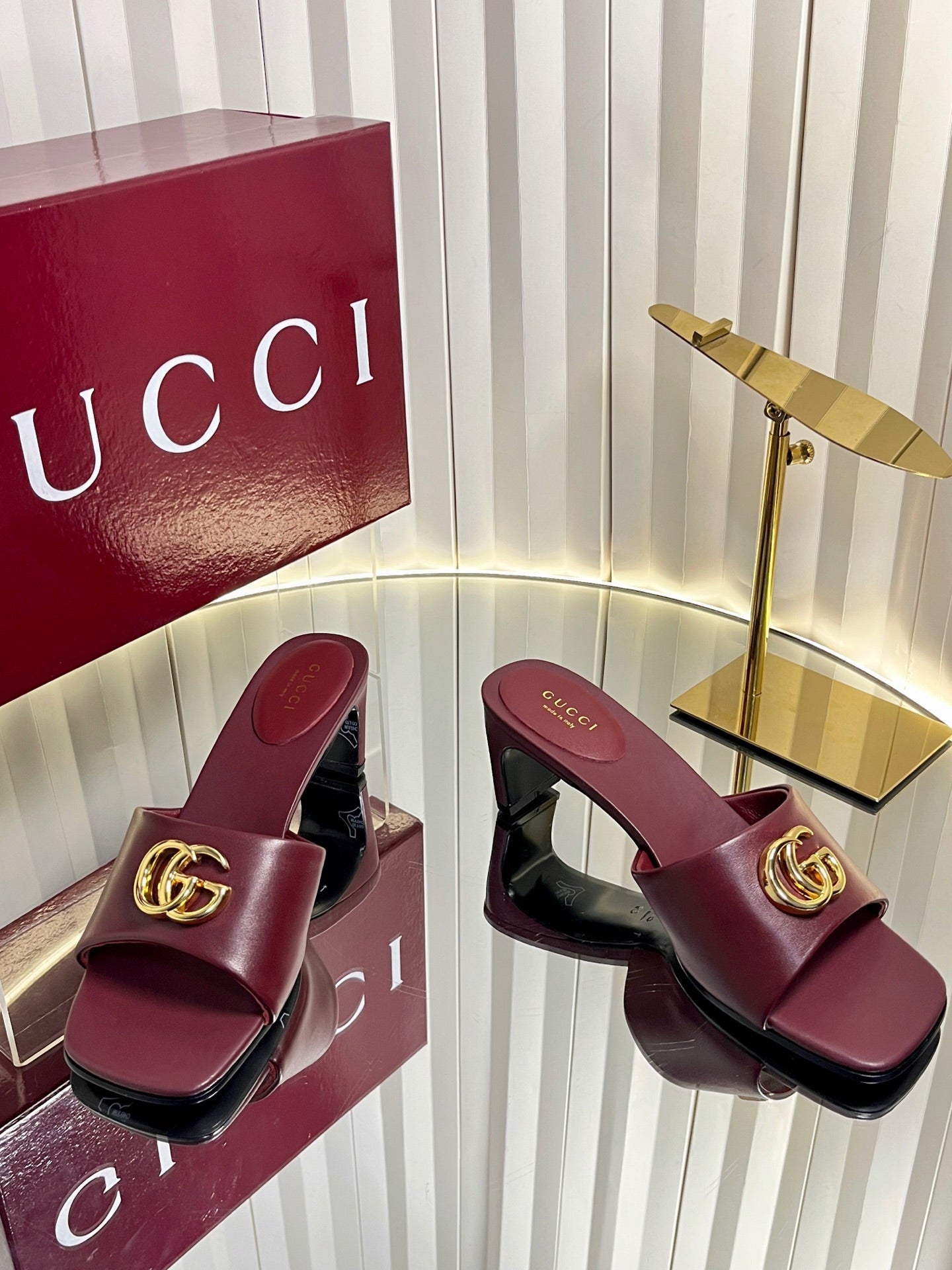 GG 26S Slippers 4.5cm Burgundy Leather 616455