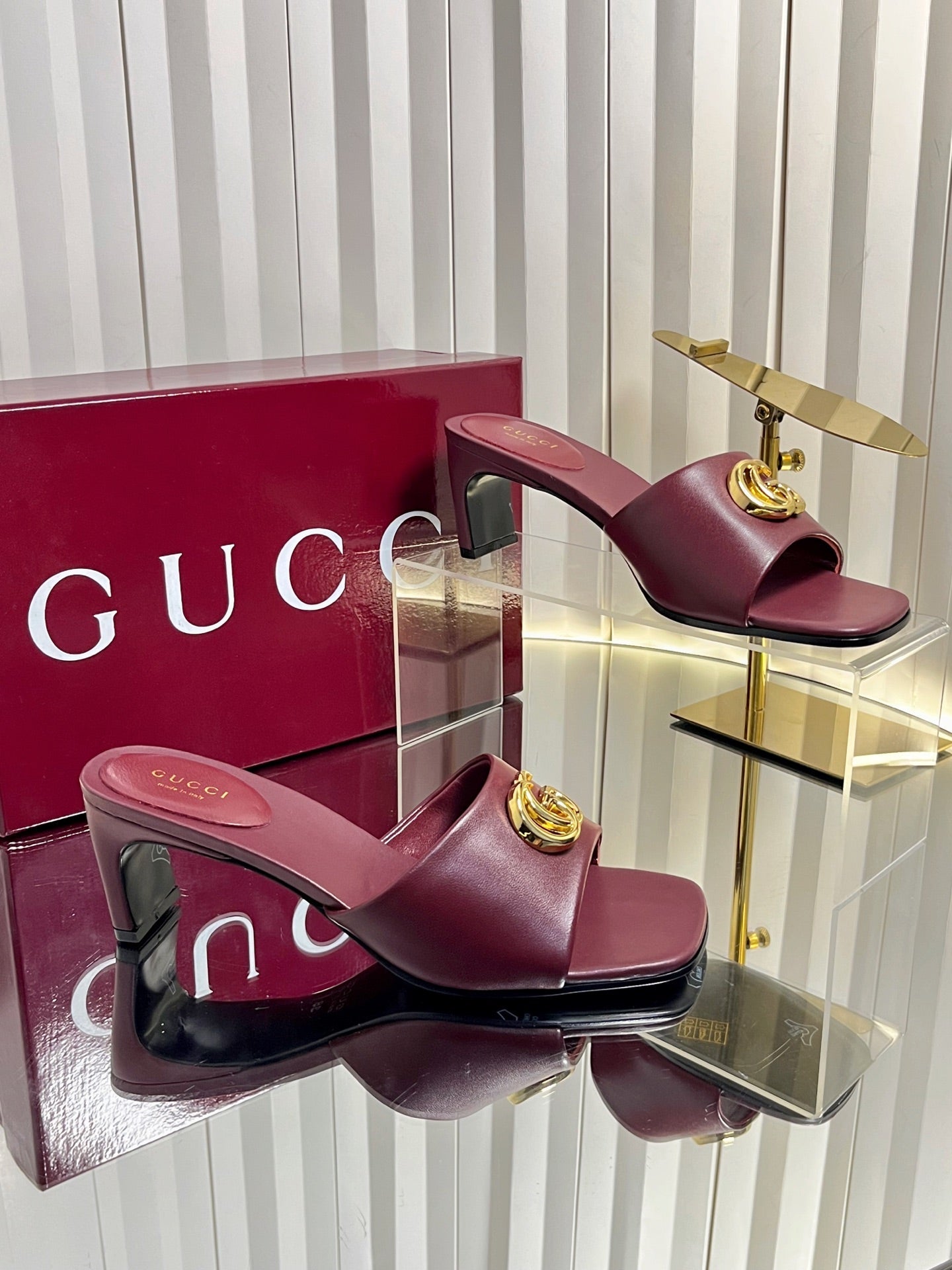 GG 26S Slippers 4.5cm Burgundy Leather 616455