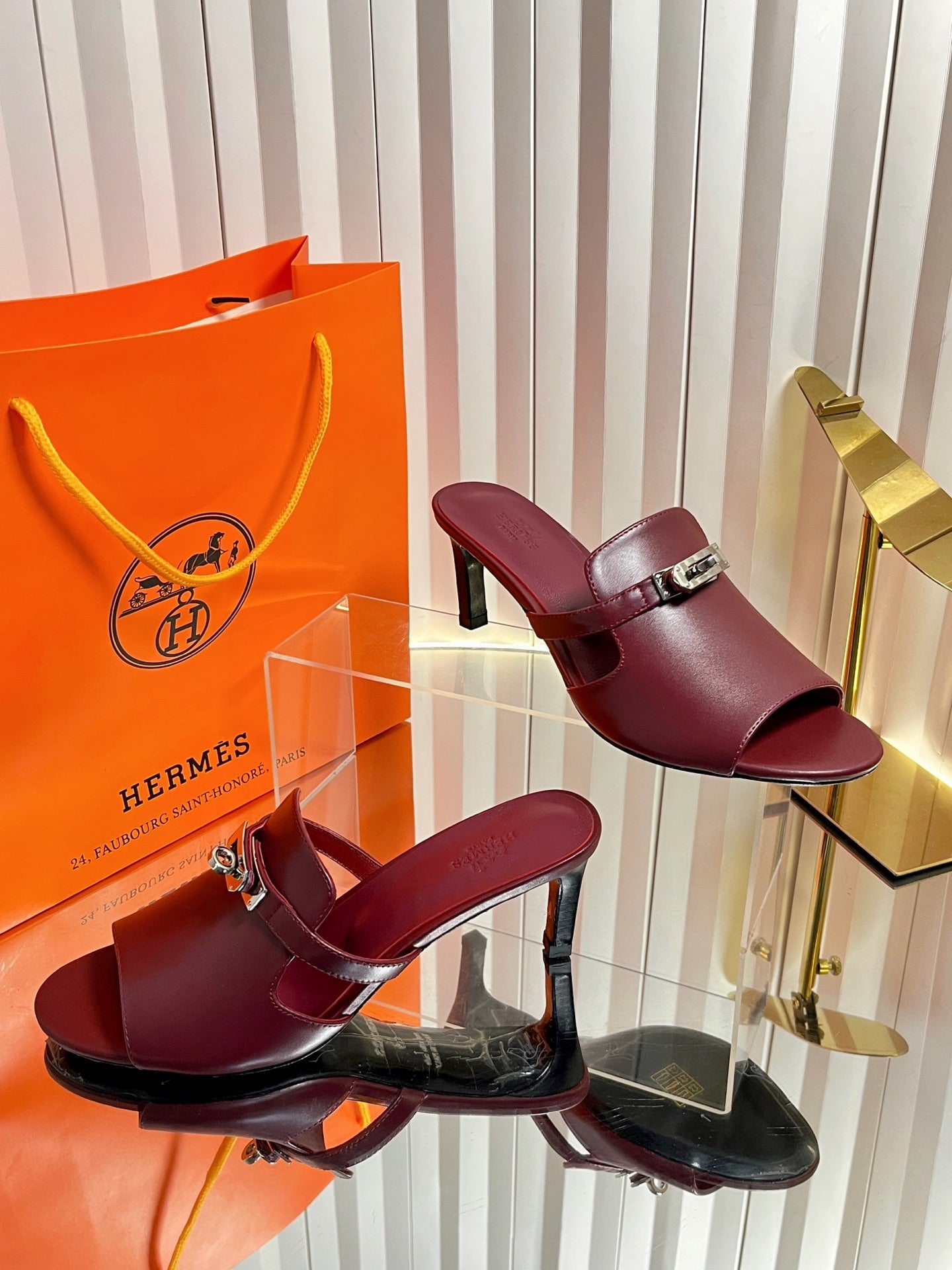 HM Cute Sandal 7cm Burgundy Calfskin 616211