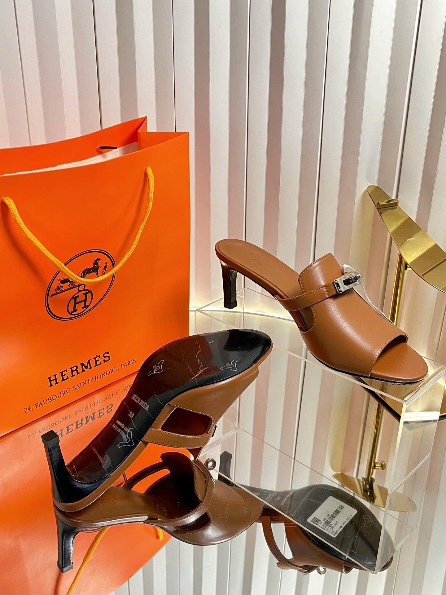 HM Cute Sandal 7cm Brown Calfskin 616213