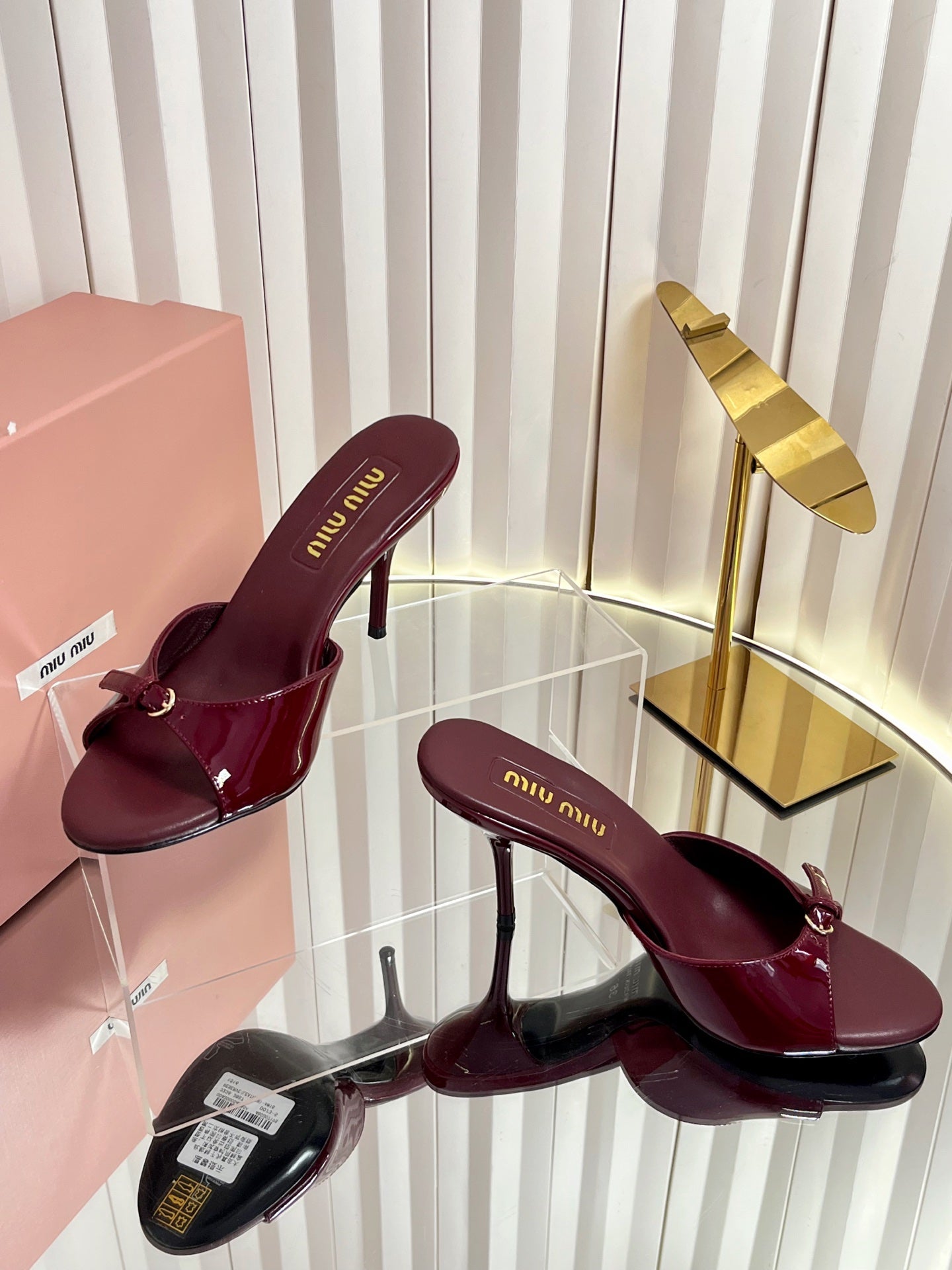 Miu Buckle Mules 75mm Burgundy Patent Leather 880204
