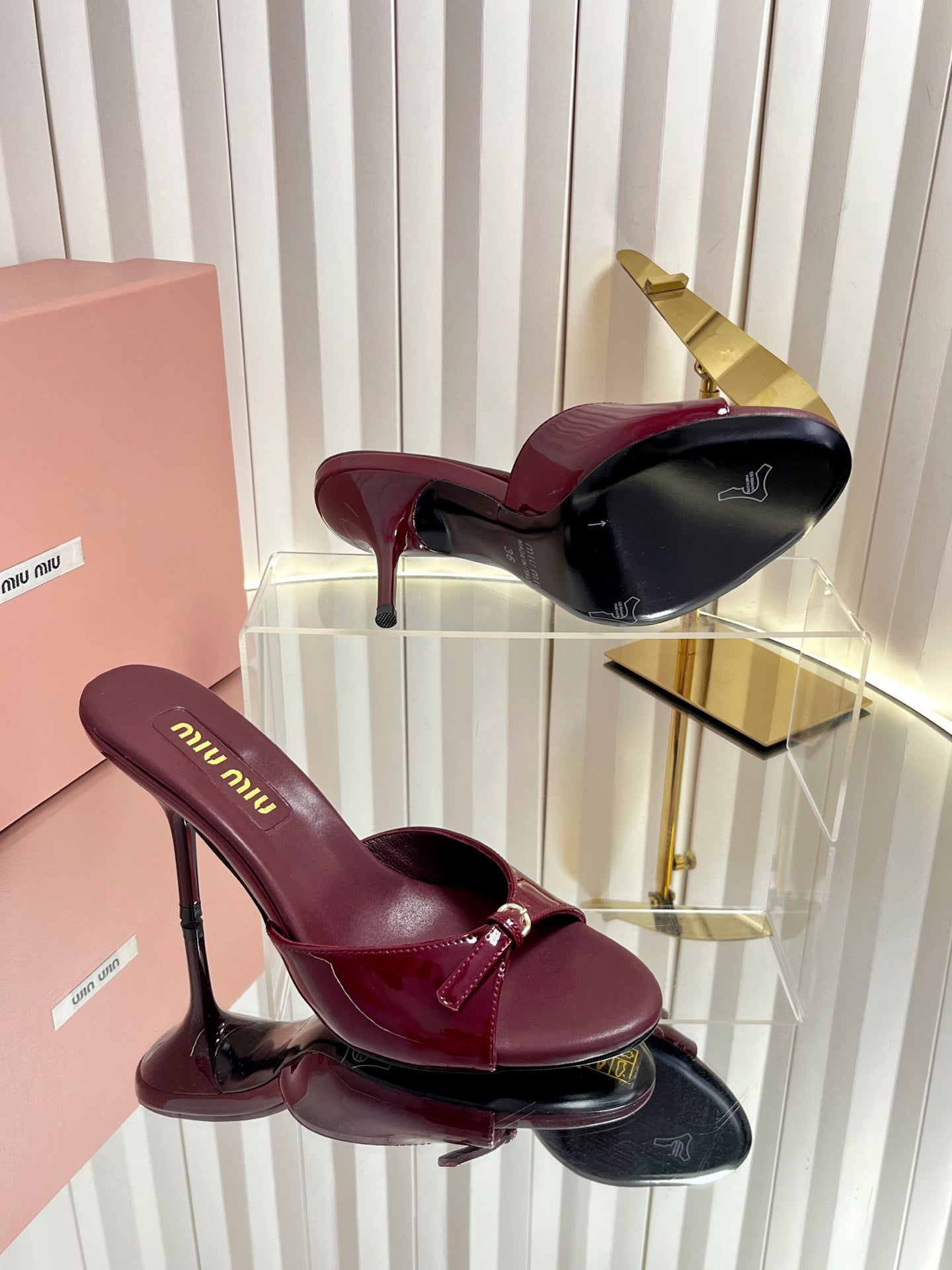 Miu Buckle Mules 75mm Burgundy Patent Leather 880204