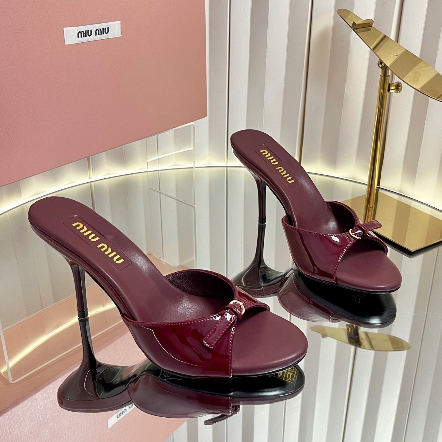 Miu Buckle Mules 75mm Burgundy Patent Leather 880204