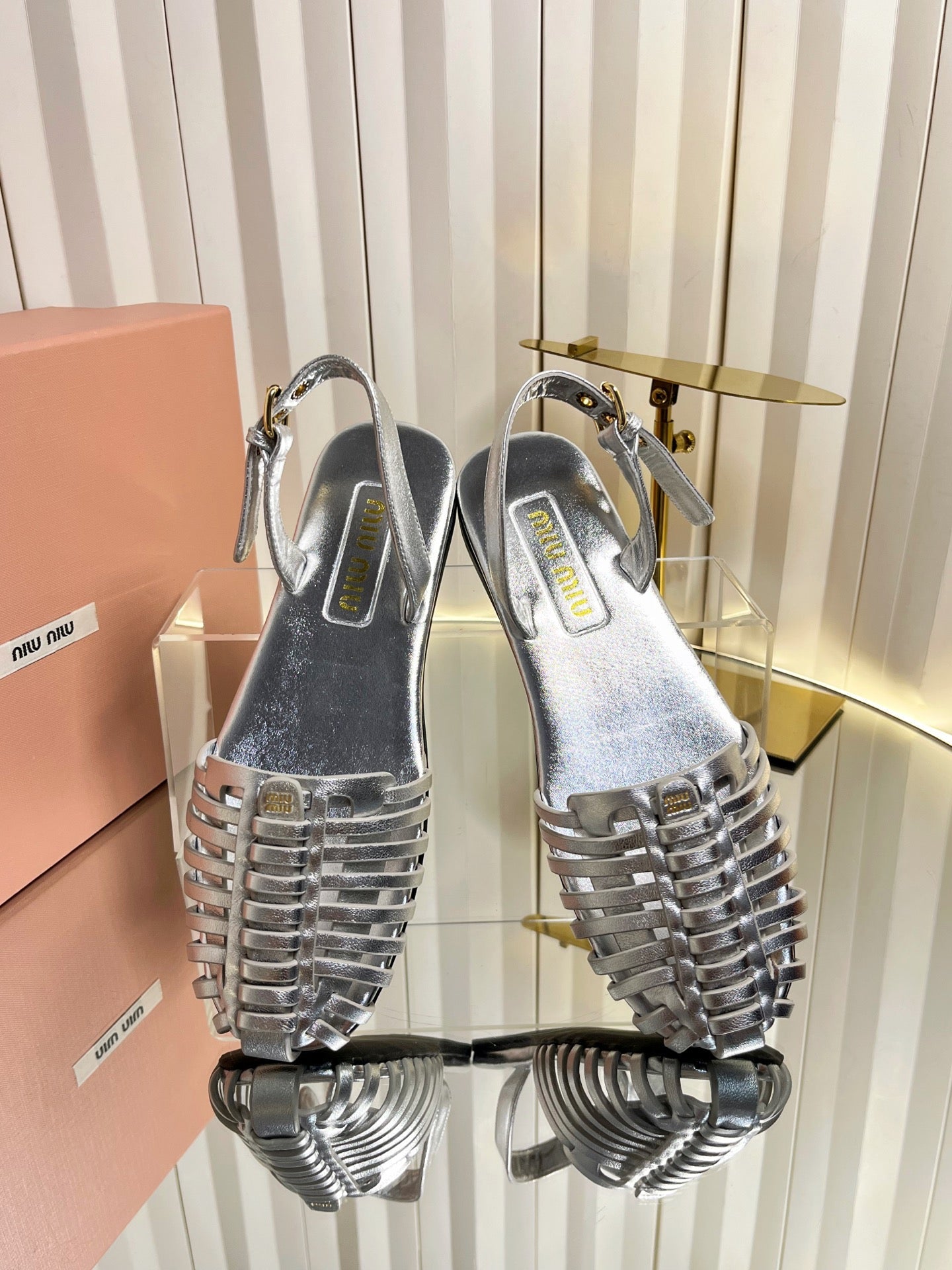 Miumiu 26s Slingback Sandals In Silver Calfskin