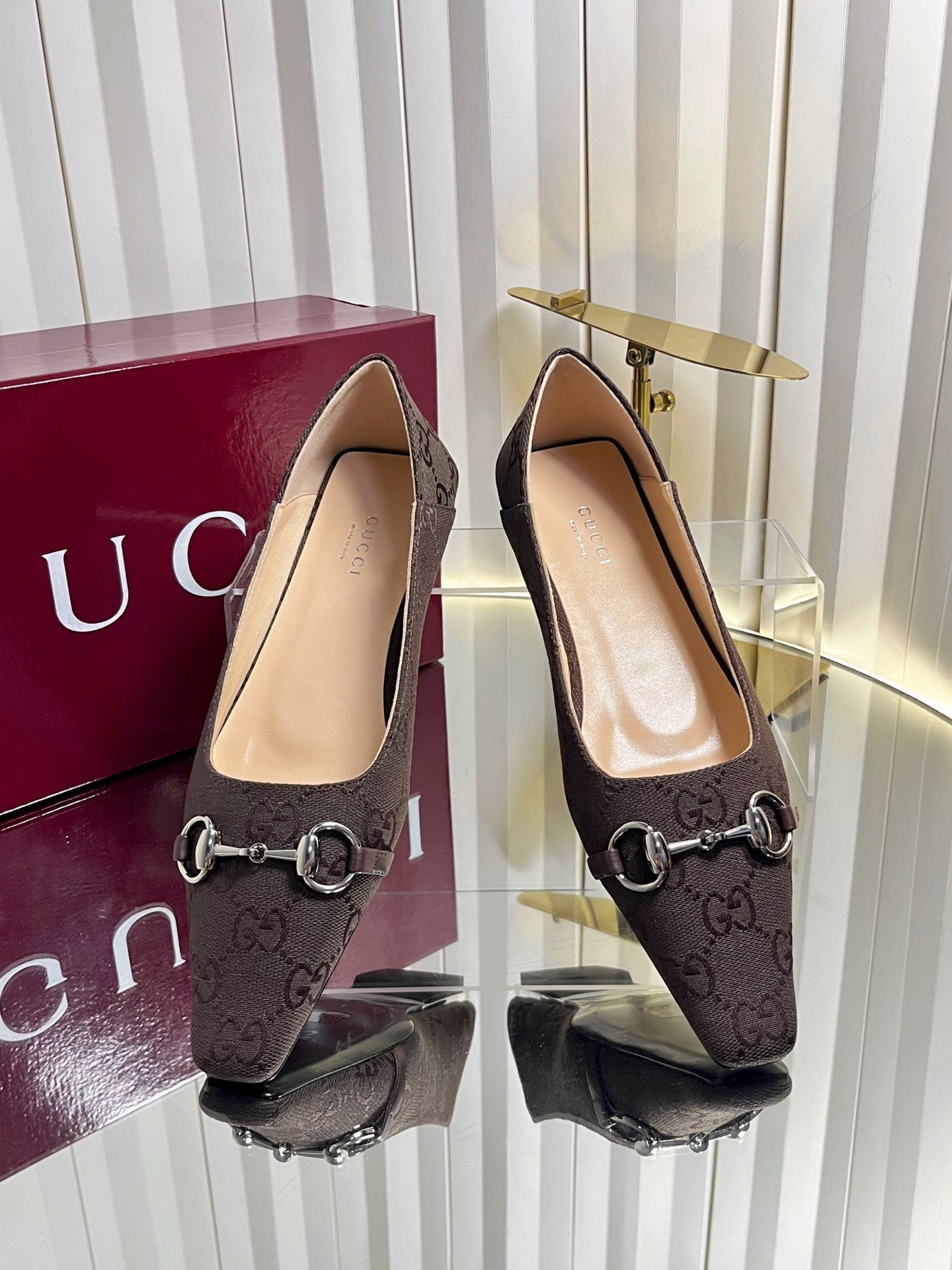 GG 26s Vittoria Ballerina Flats Coffee Canvas 768141