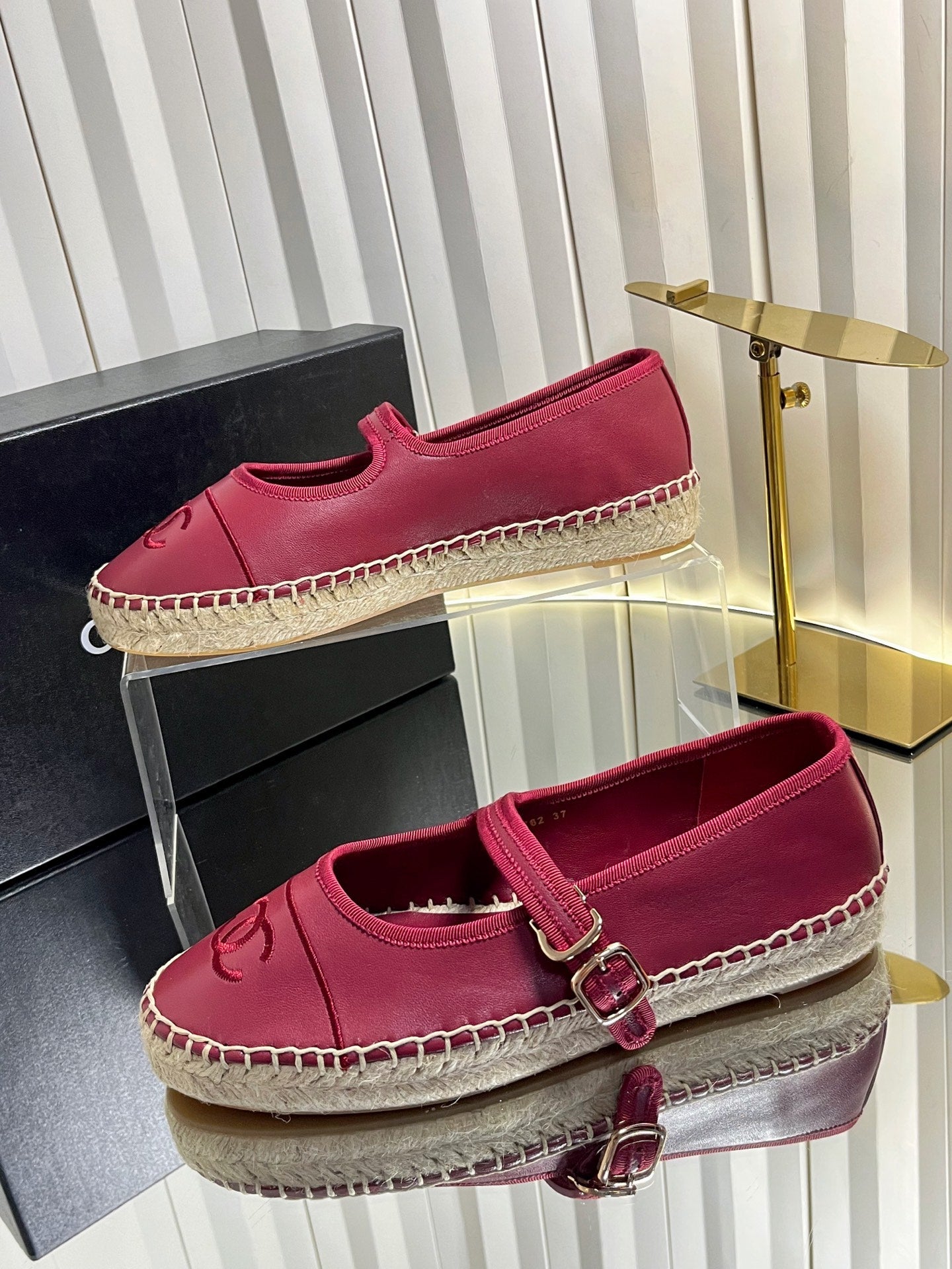 CC 26s Espadrille Mary Jane Shoes Dark Red Lambskin