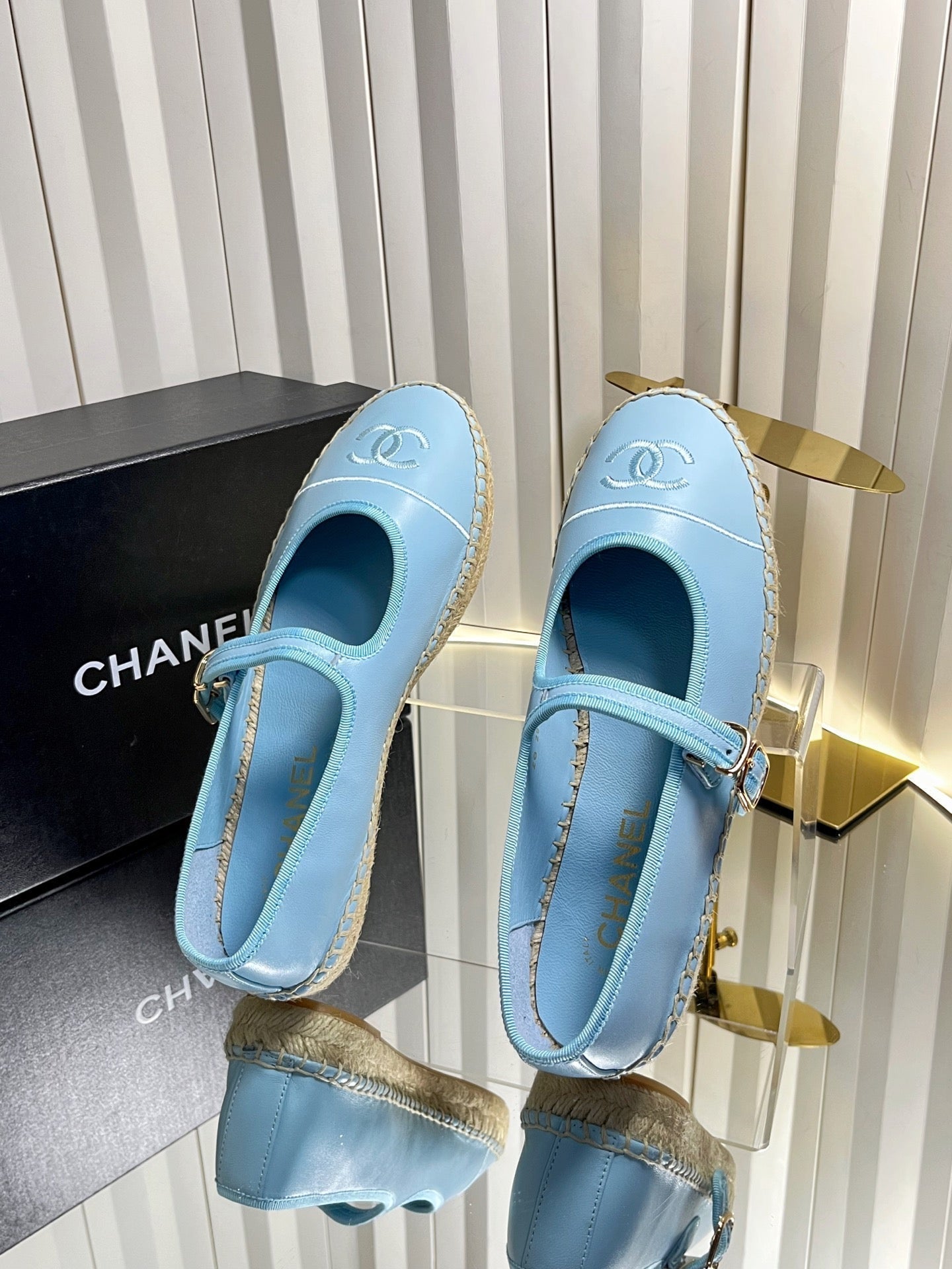 CC 26s Espadrille Mary Jane Shoes Blue Lambskin