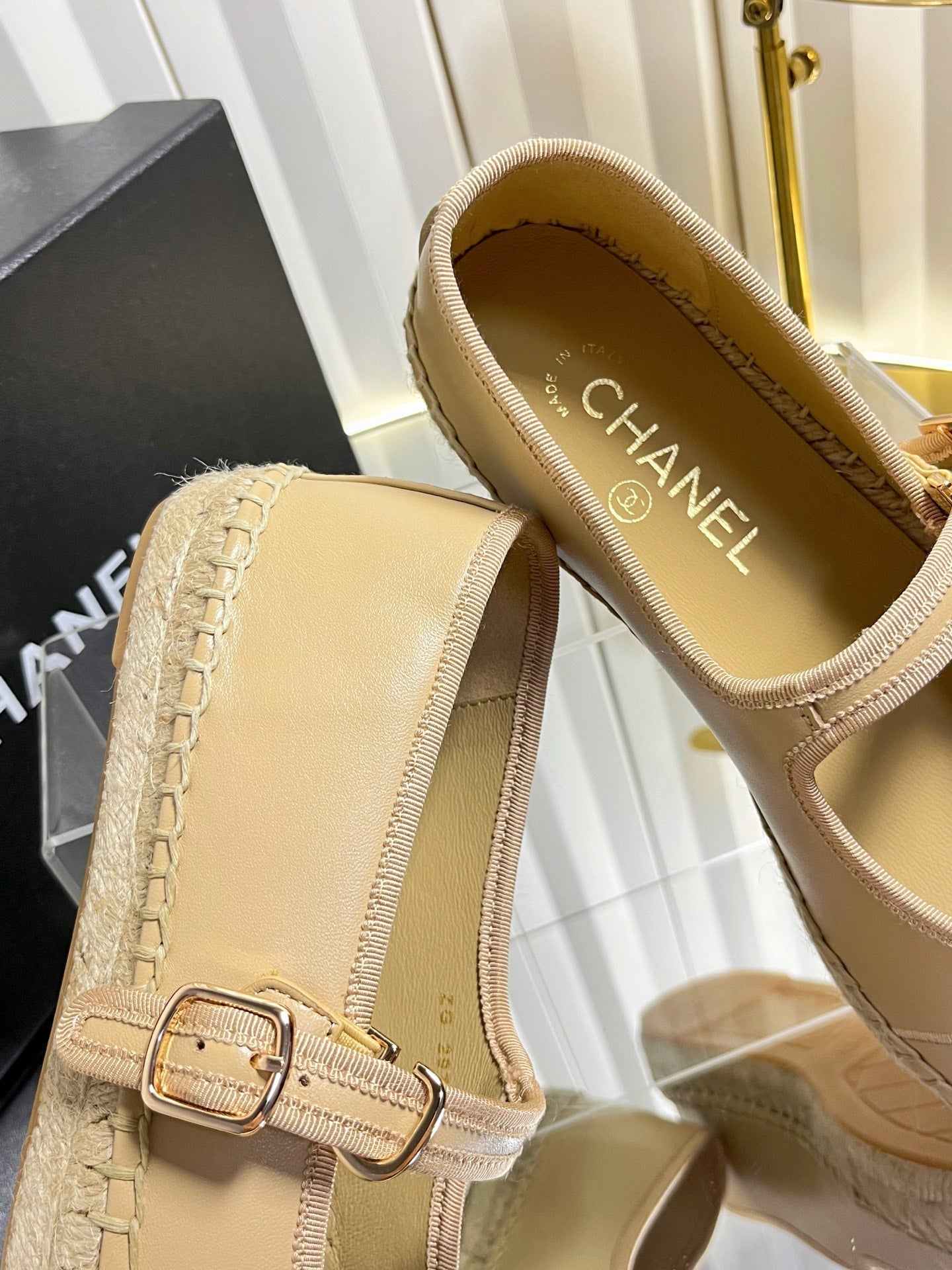 CC 26s Espadrille Mary Jane Shoes Beige Lambskin
