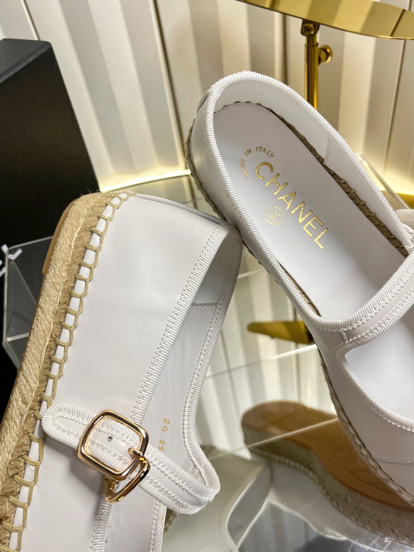 CC 26s Espadrille Mary Jane Shoes White Lambskin