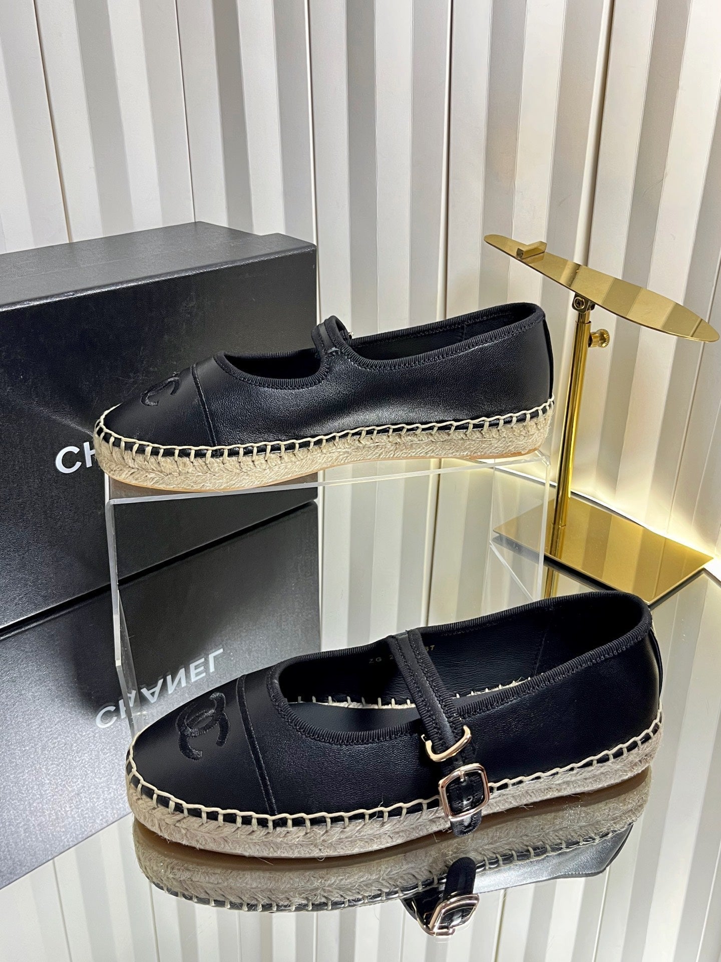 CC 26s Espadrille Mary Jane Shoes Black Lambskin