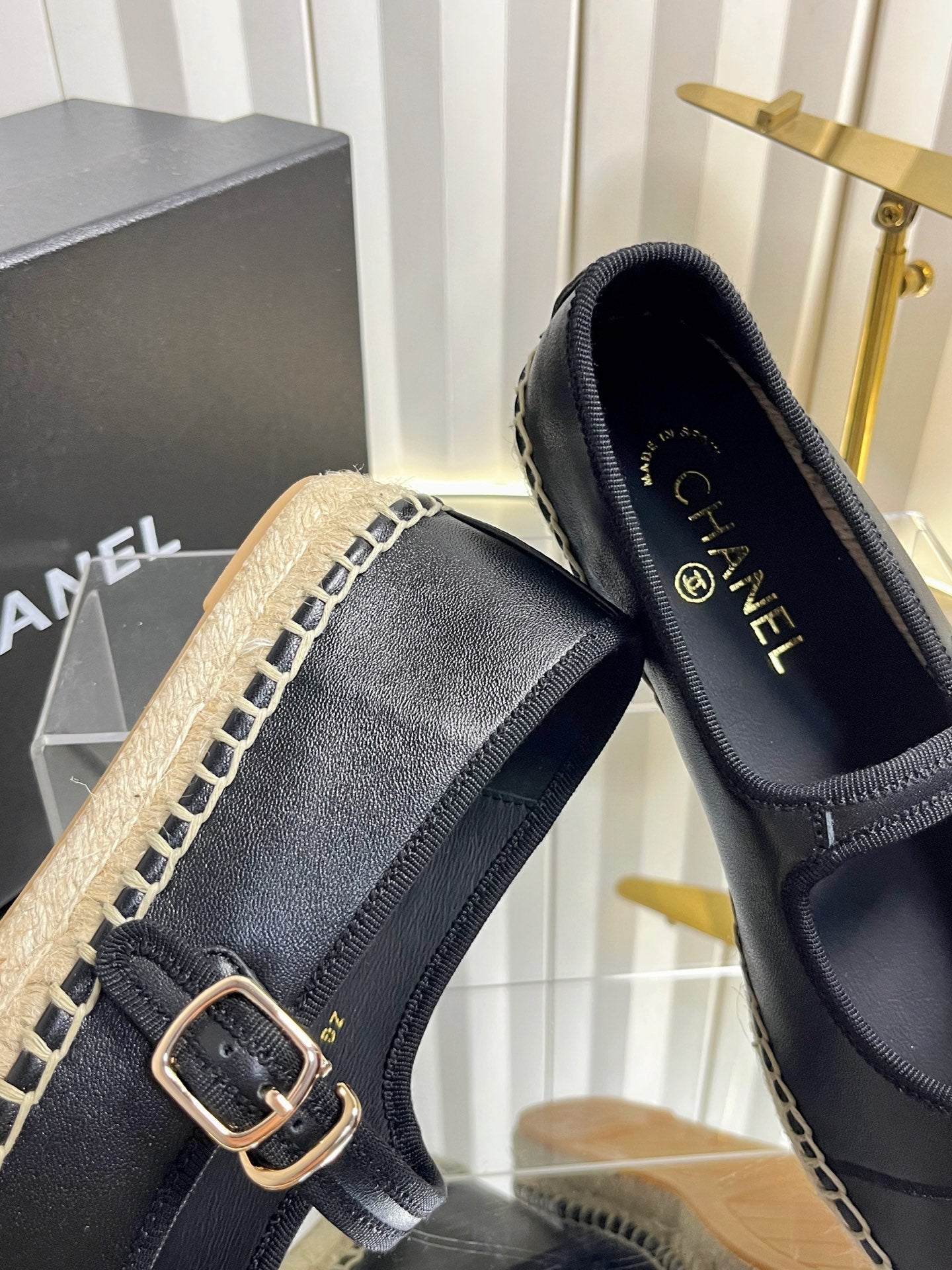 CC 26s Espadrille Mary Jane Shoes Black Lambskin