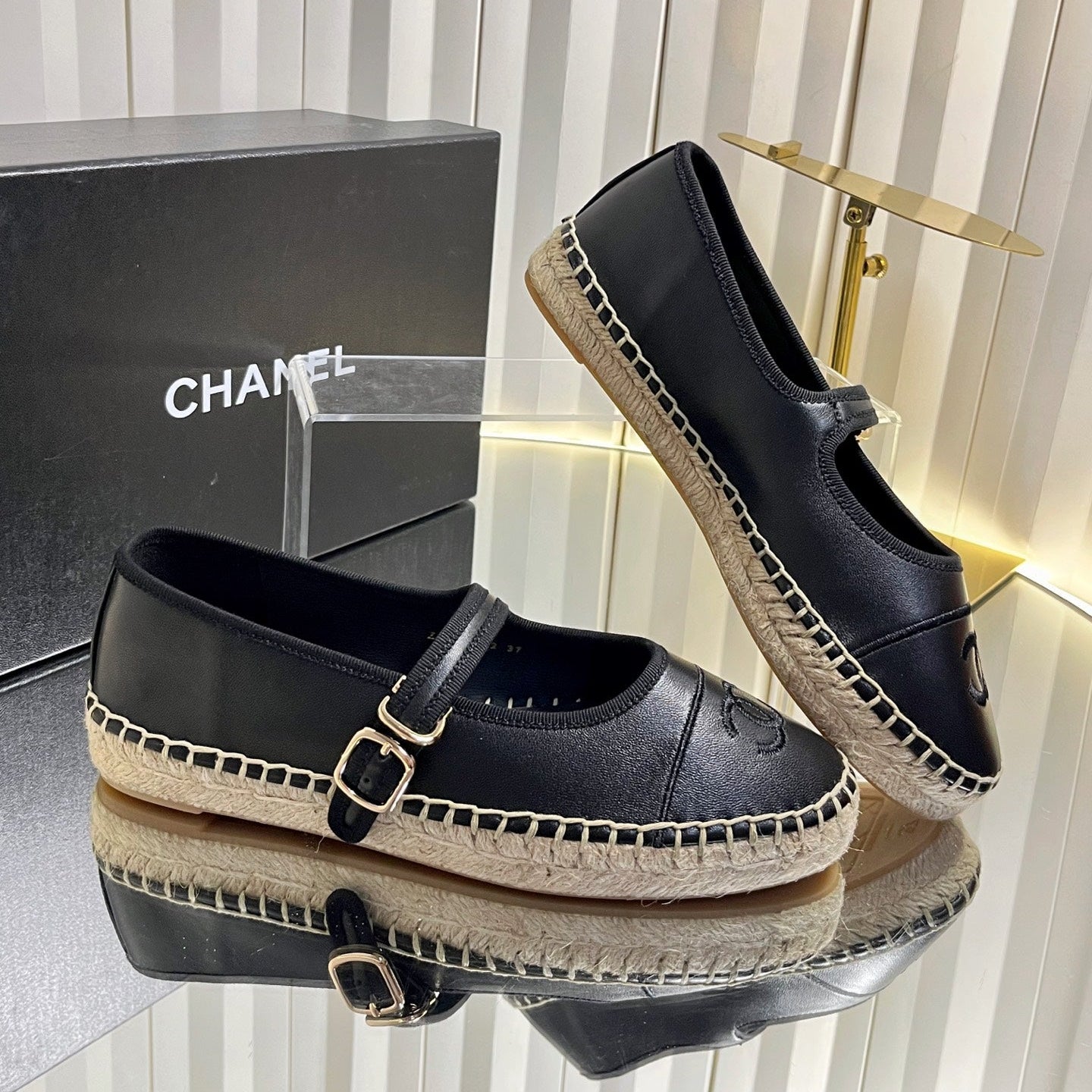 CC 26s Espadrille Mary Jane Shoes Black Lambskin