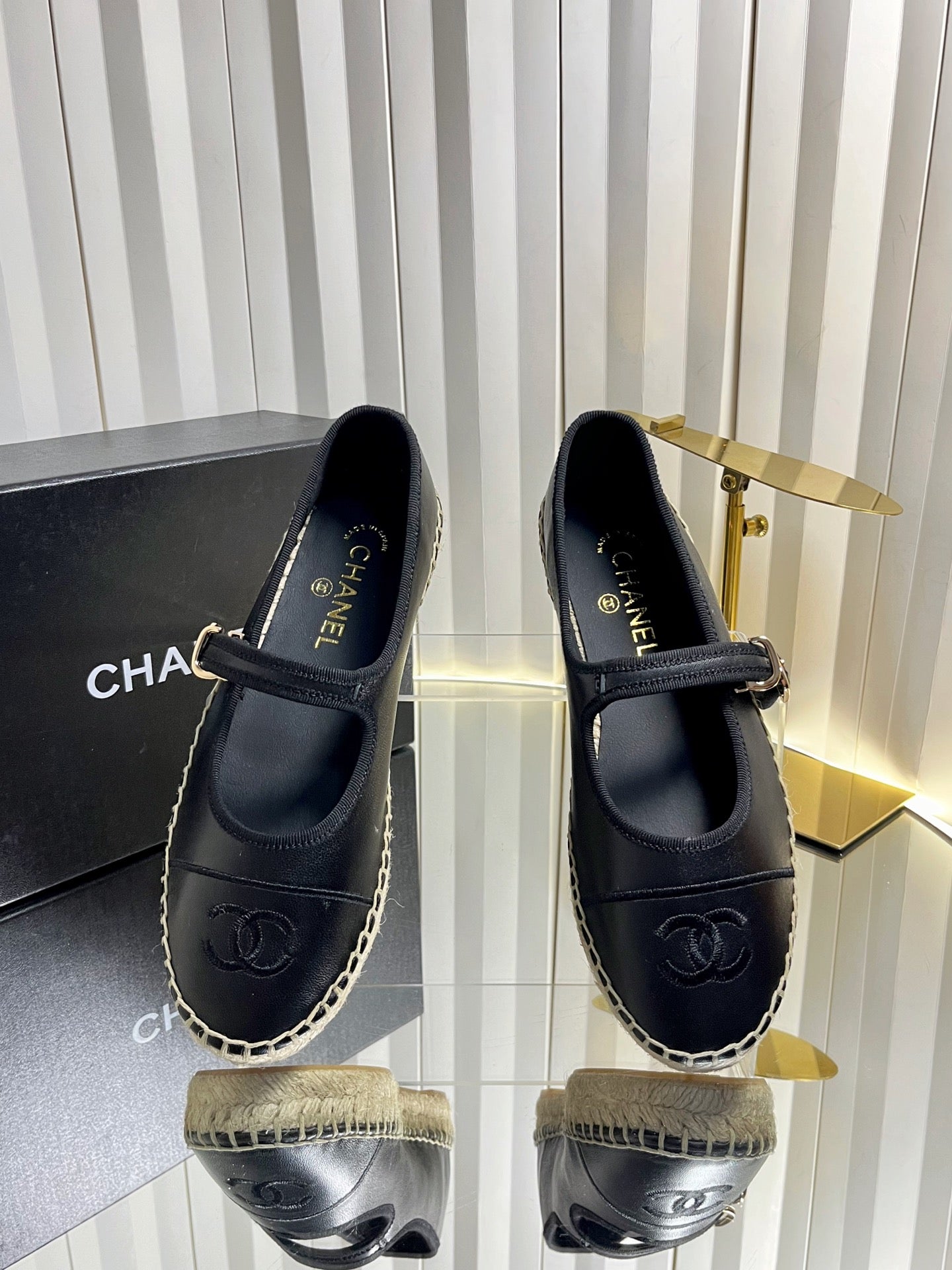CC 26s Espadrille Mary Jane Shoes Black Lambskin