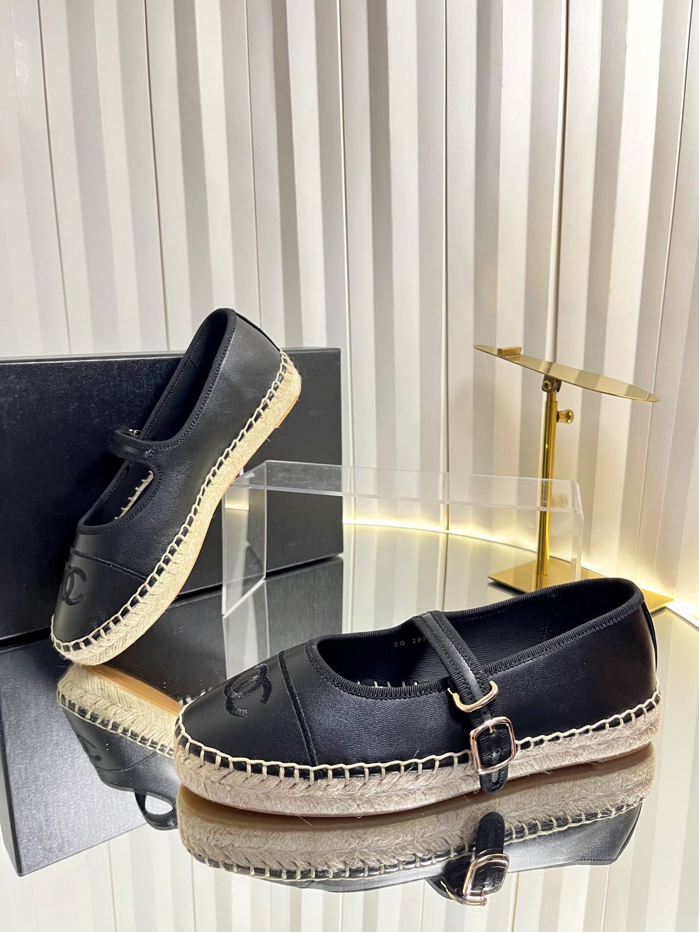 CC 26s Espadrille Mary Jane Shoes Black Lambskin