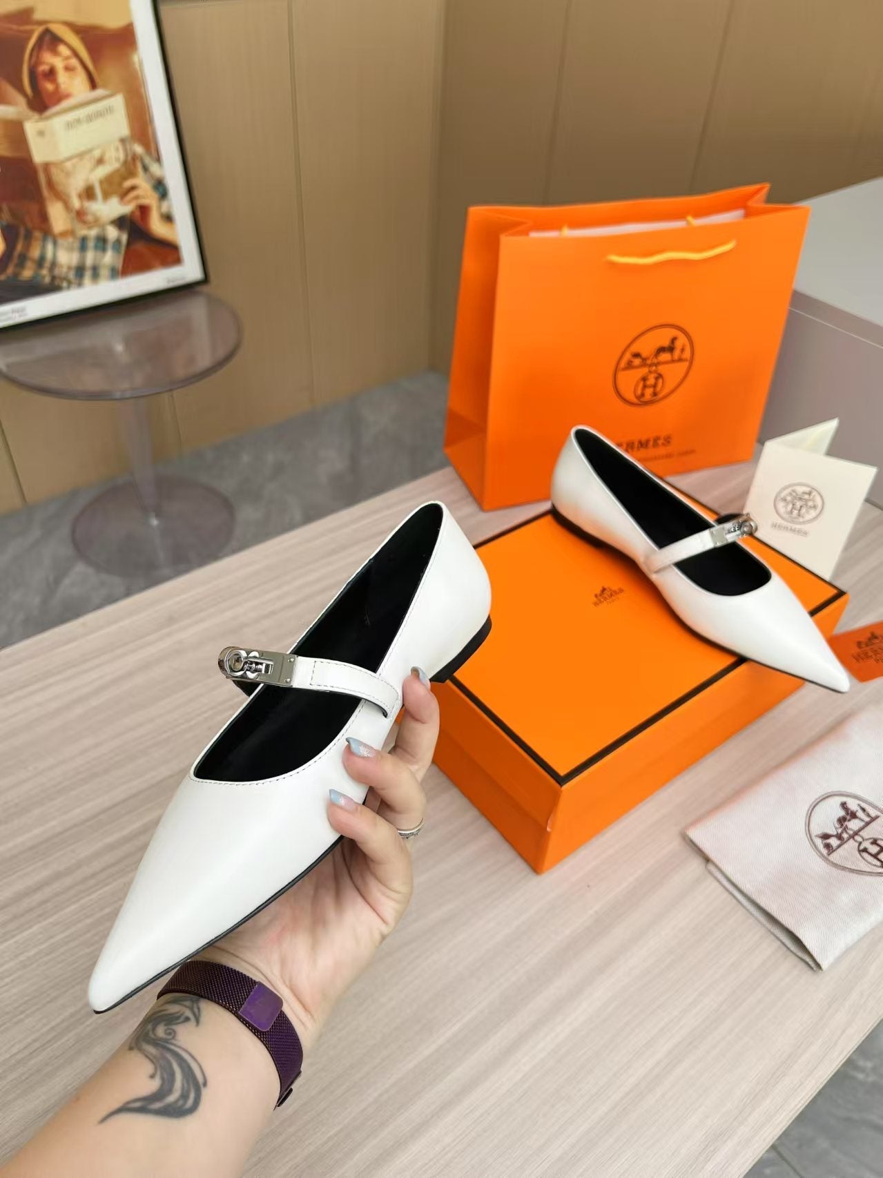 Kiara Slingback Flat White Calfskin 214057