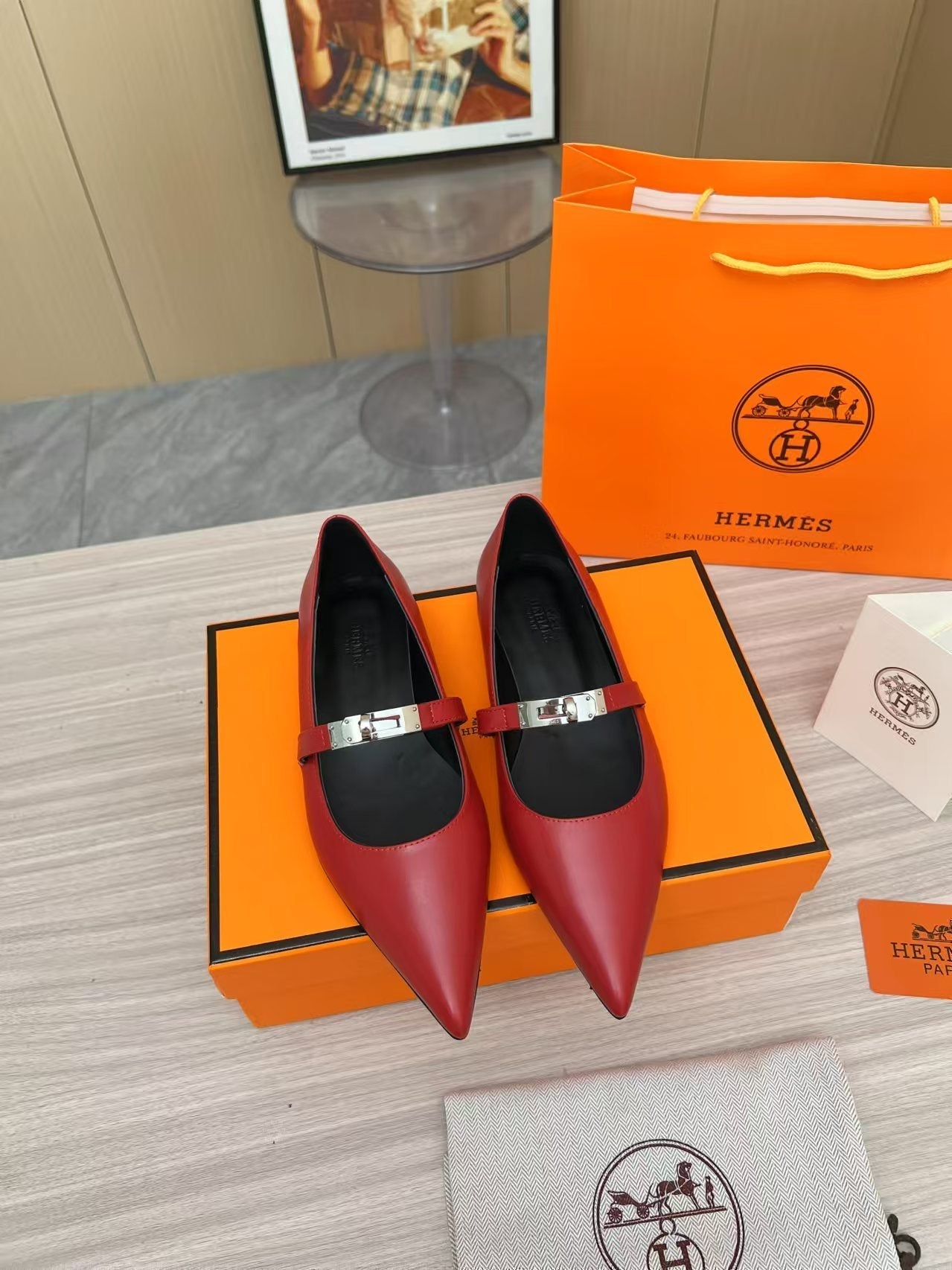 Kiara Slingback Flat Red Calfskin 214059