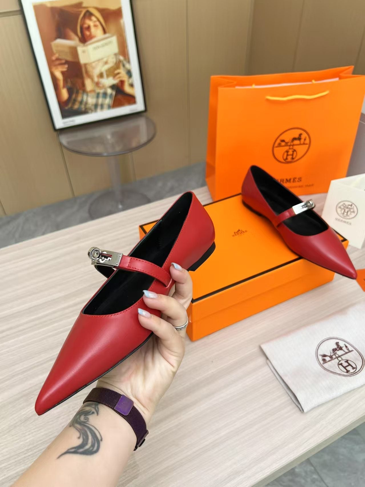 Kiara Slingback Flat Red Calfskin 214059
