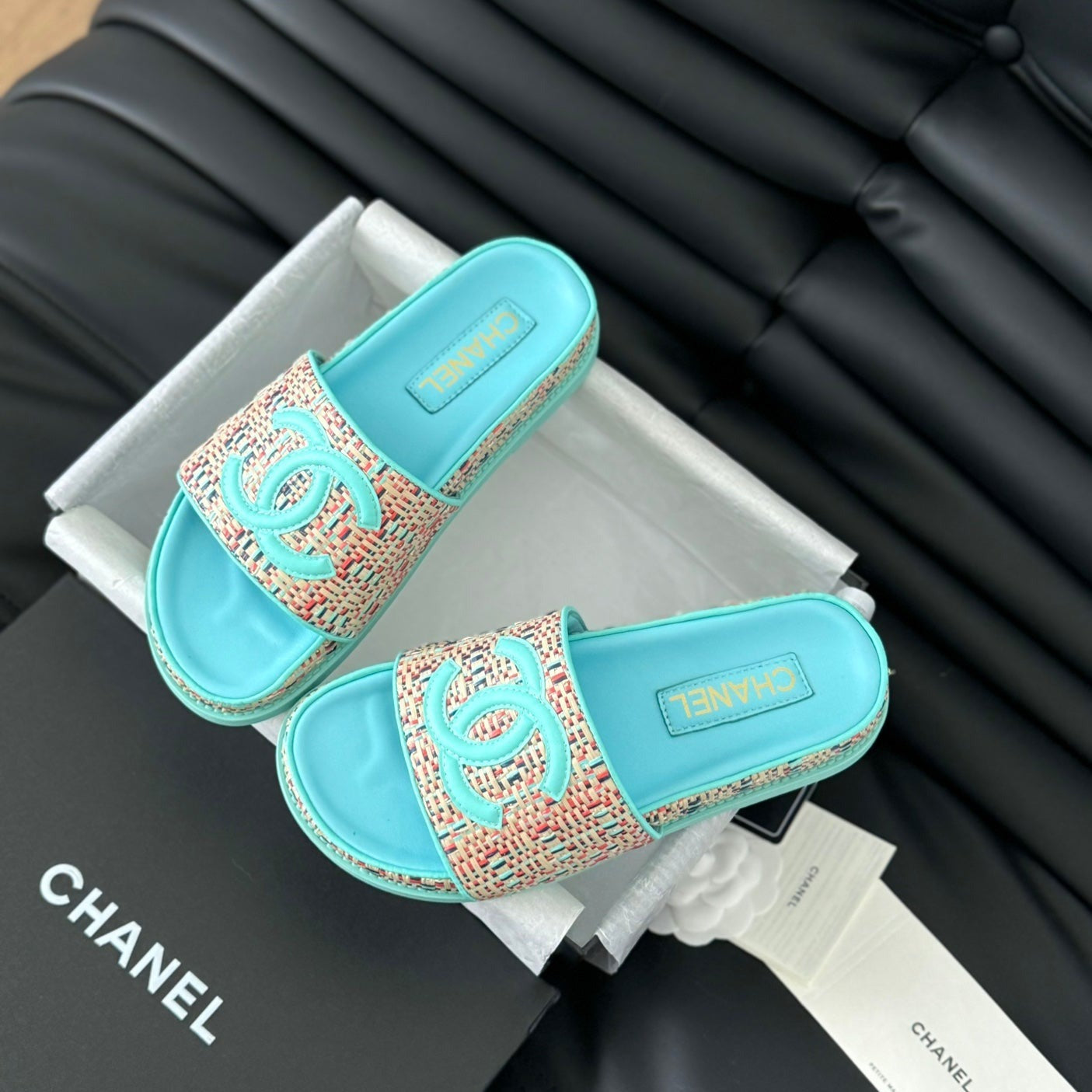 Chanel 26s Slippers Sheepskin Azure Blue