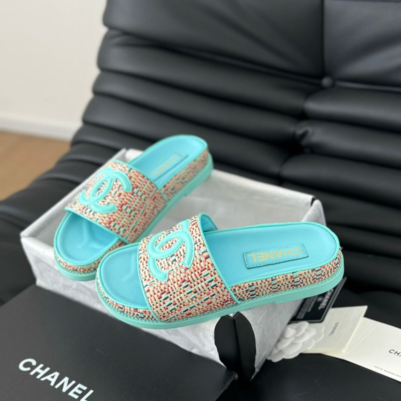 Chanel 26s Slippers Sheepskin Azure Blue