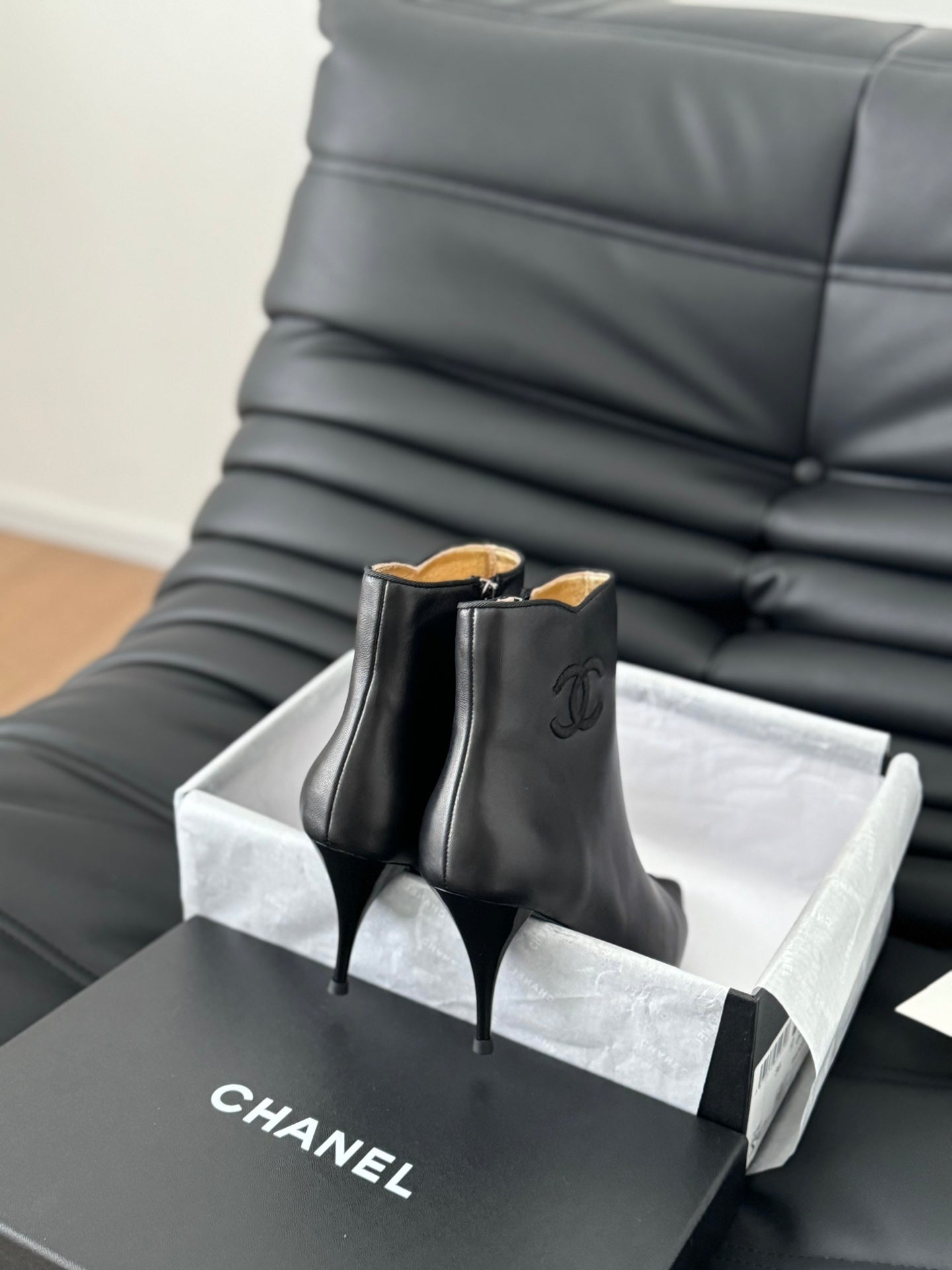 cc short boots 80 heel black calfskin