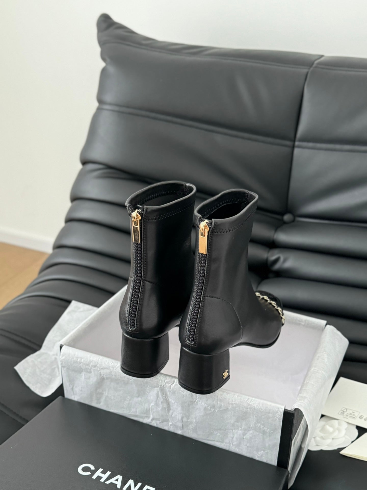 CC Ankle Boot Black Calfskin Patent Calfskin