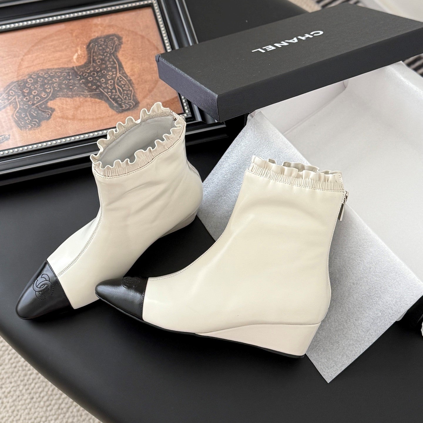CC 25P Mary Jane Boots Black White Sheepskin 458771